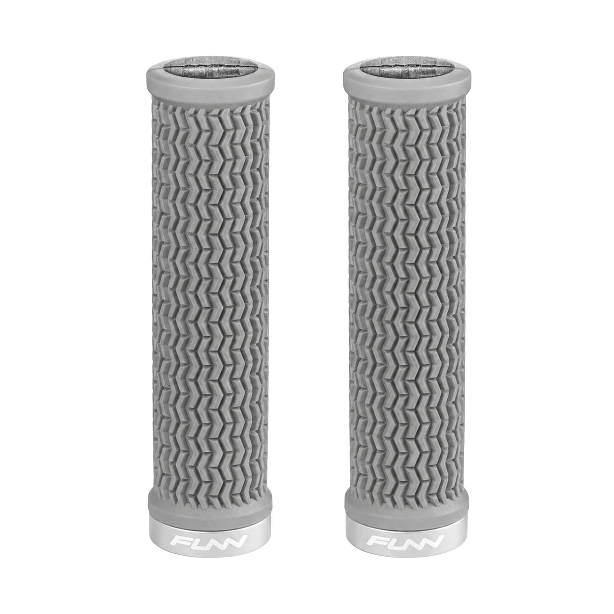 FUNN Holeshot Lock-On Grips in Grey, textured rubber MTB handlebar grips with alloy lock ring
