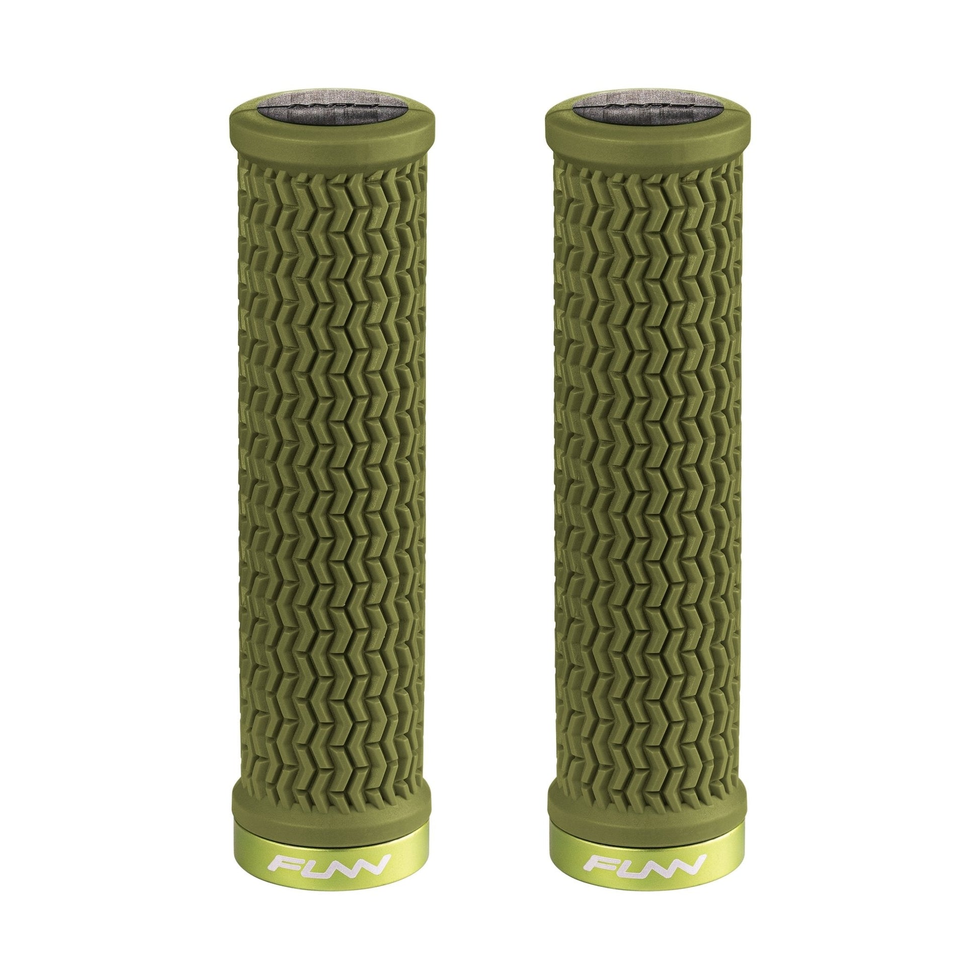 Funn mountain bike components - Holeshot Lock - On Grips Olive Green in a white background.