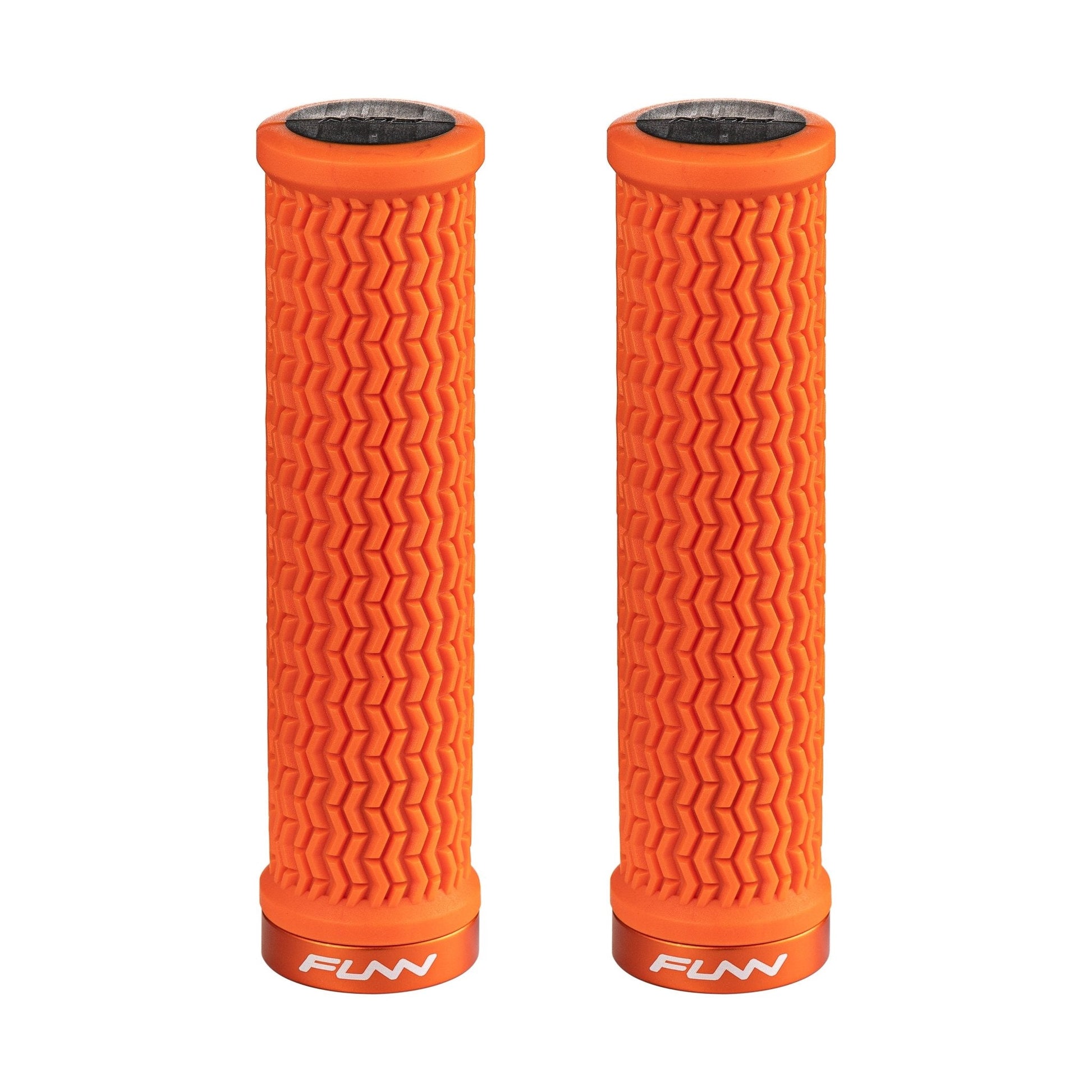 Funn mountain bike components - Holeshot Lock - On Grips Orange in a white background.