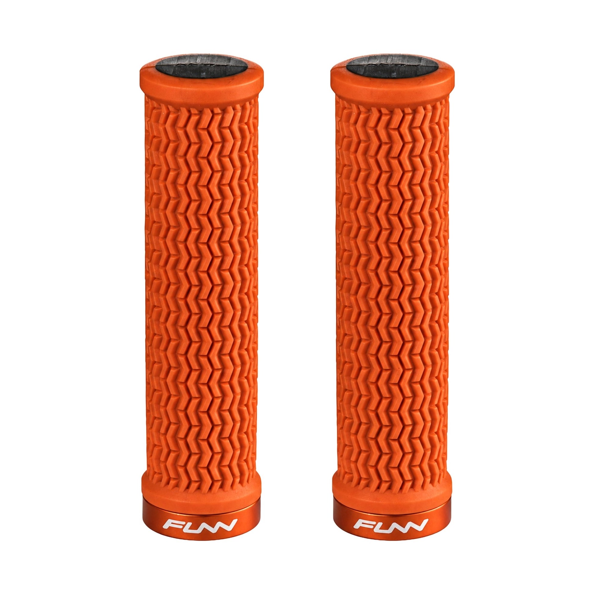 FUNN Holeshot Lock-On Grips in Orange, textured rubber MTB handlebar grips with alloy lock ring