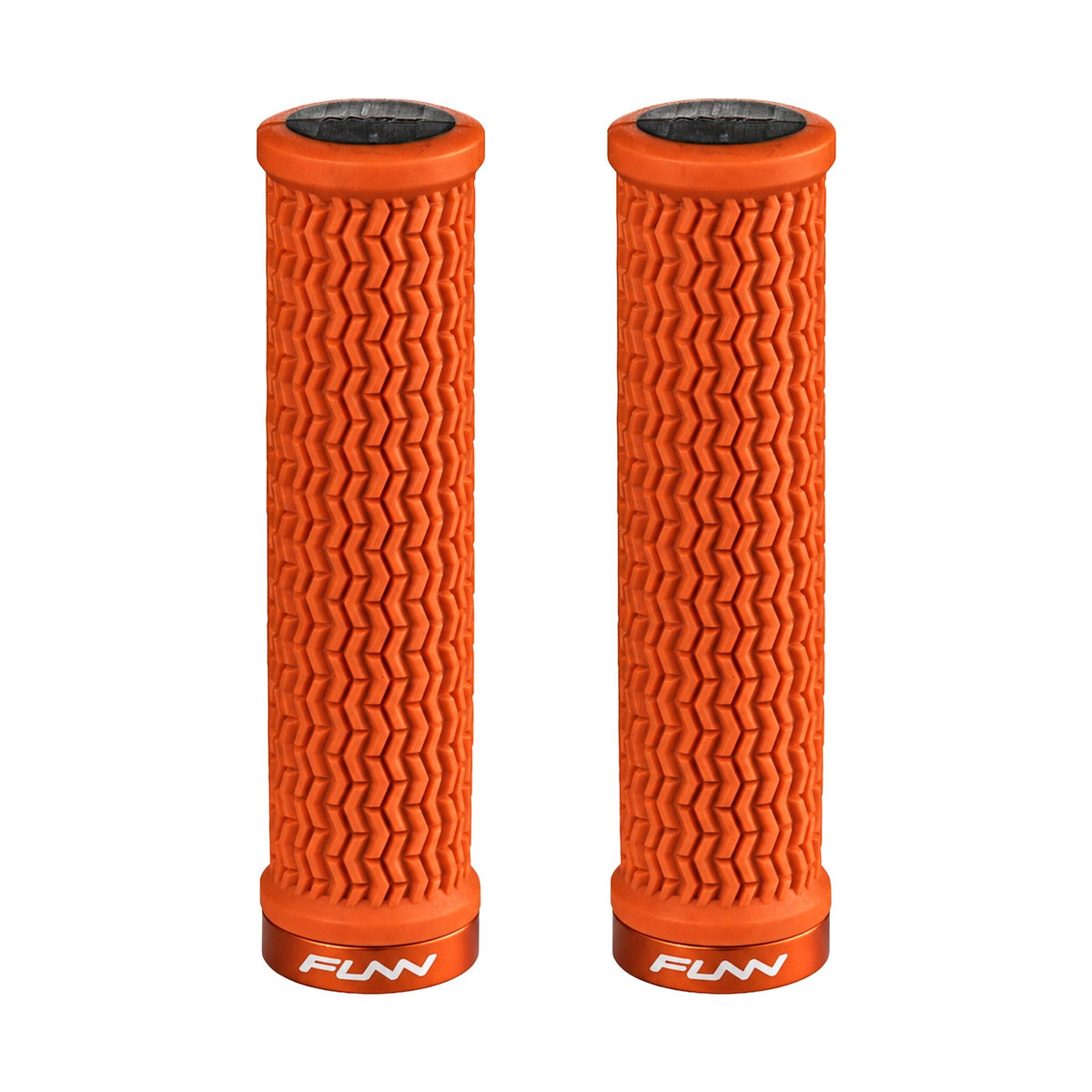 FUNN Holeshot Lock-On Grips in Orange, textured rubber MTB handlebar grips with alloy lock ring