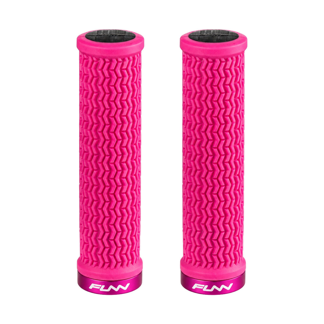 FUNN Holeshot Lock-On Grips in Pink, textured rubber MTB handlebar grips with alloy lock ring