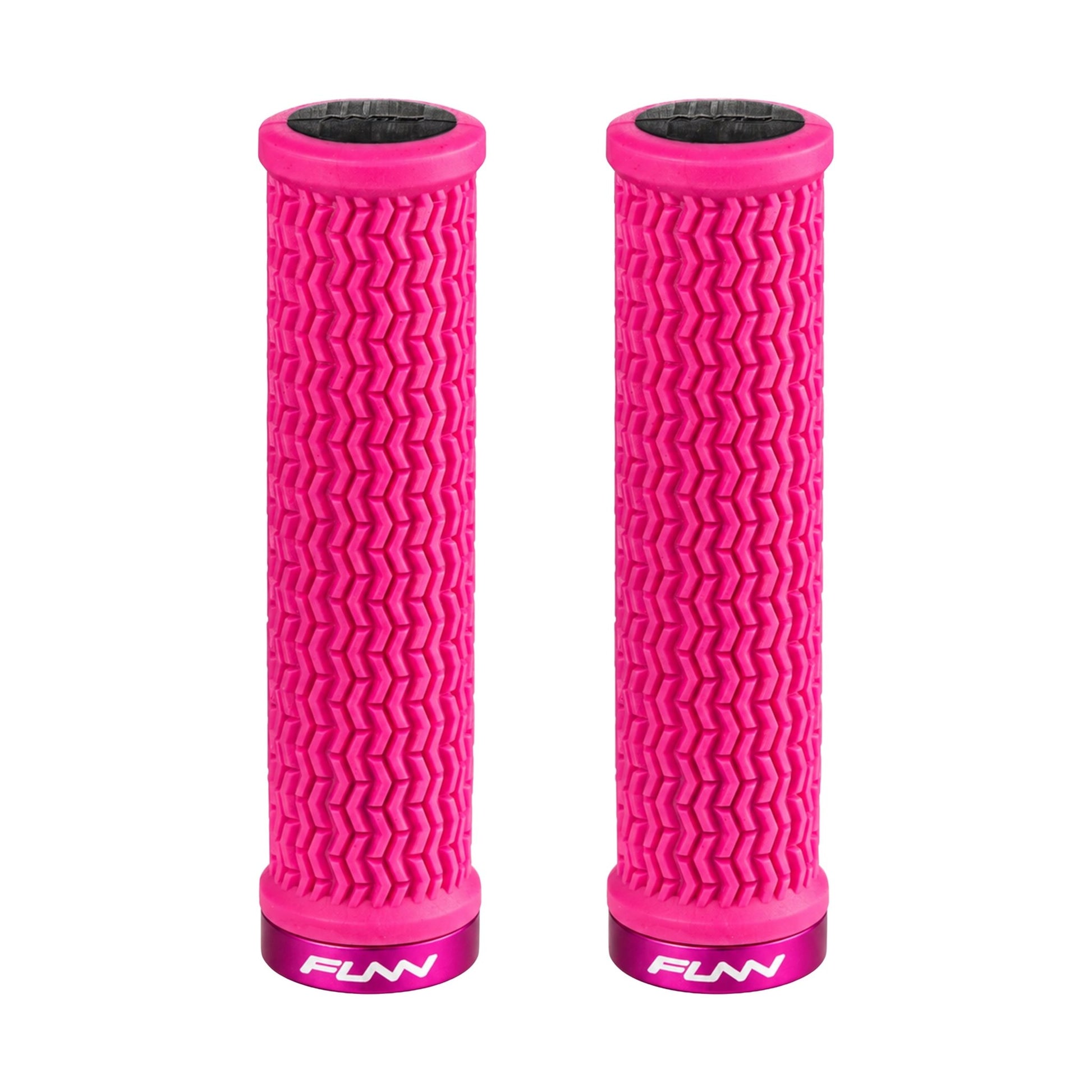 FUNN Holeshot Lock-On Grips in Pink, textured rubber MTB handlebar grips with alloy lock ring