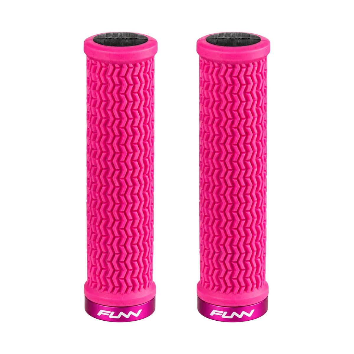 FUNN Holeshot Lock-On Grips in Pink, textured rubber MTB handlebar grips with alloy lock ring