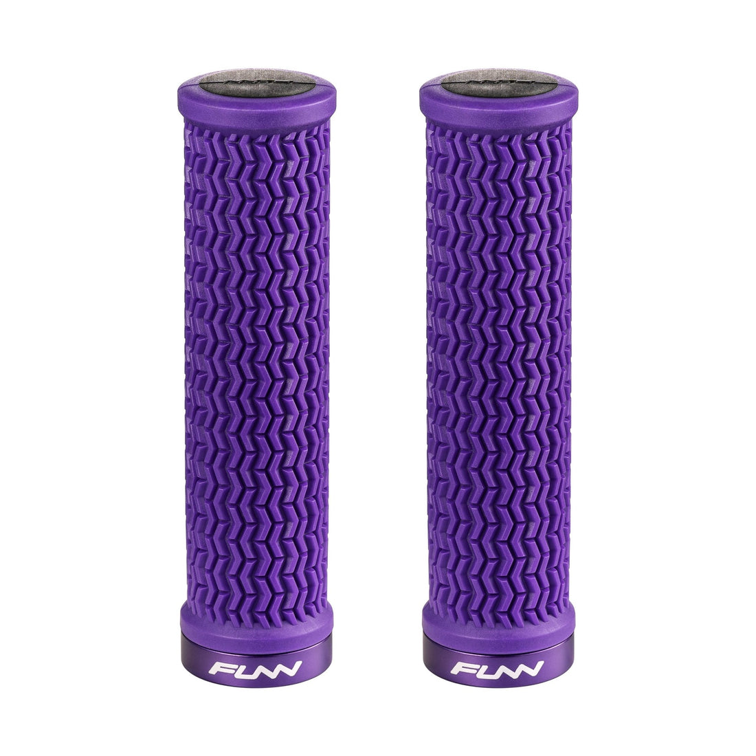 FUNN Holeshot Lock-On Grips in Purple, textured rubber MTB handlebar grips with alloy lock ring