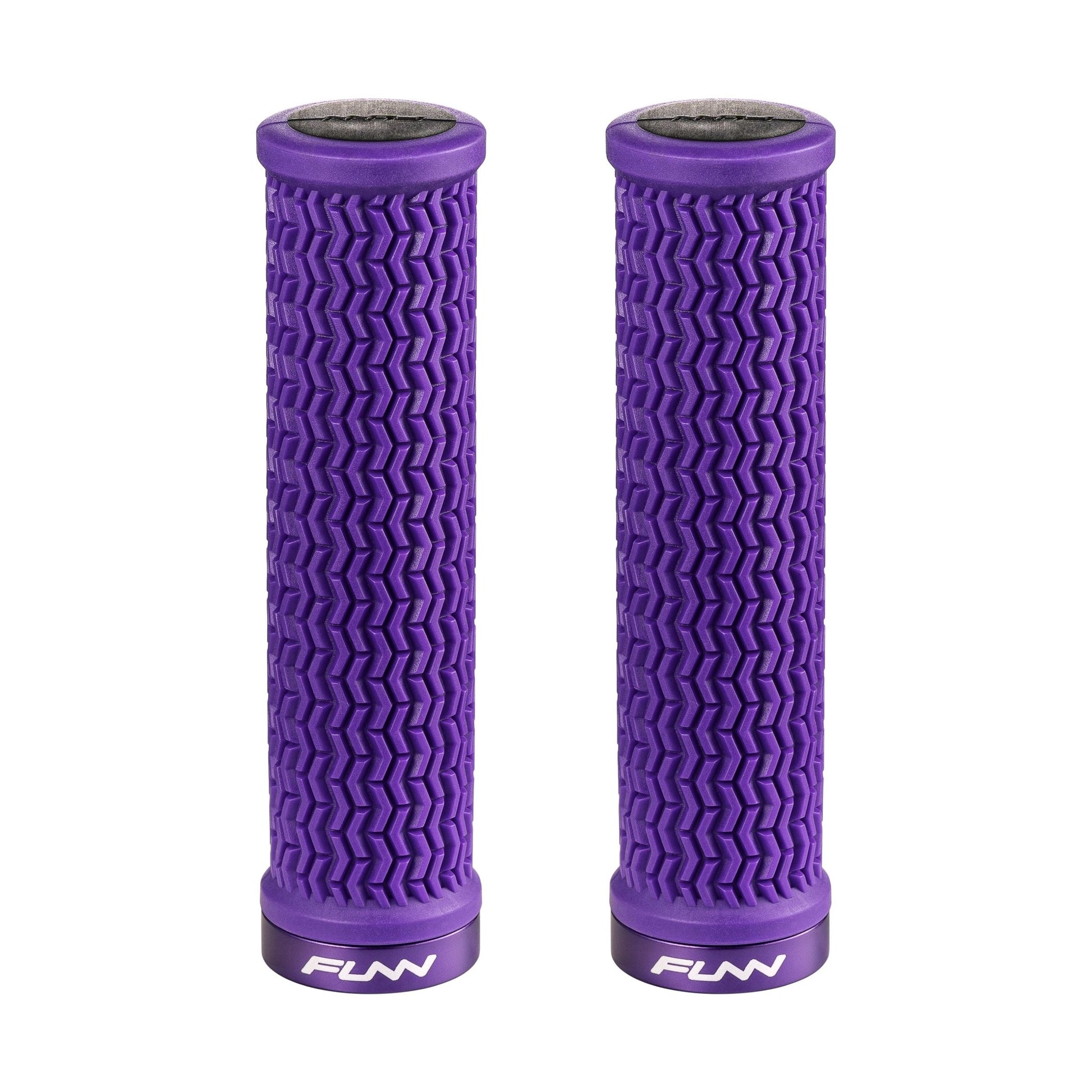 FUNN Holeshot Lock-On Grips in Purple, textured rubber MTB handlebar grips with alloy lock ring
