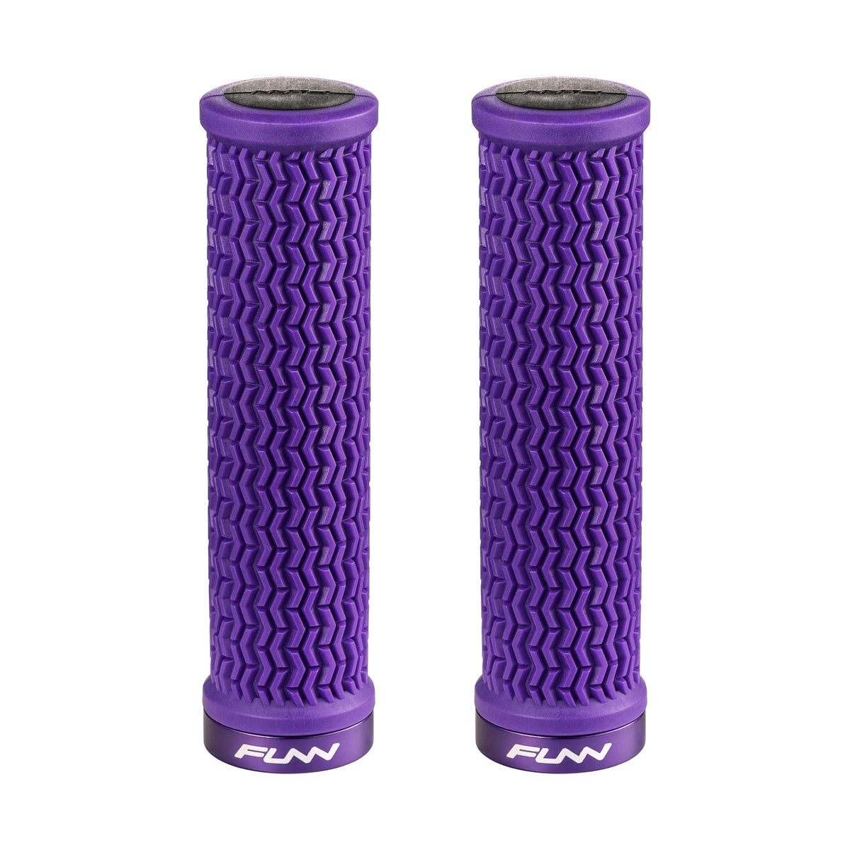 FUNN Holeshot Lock-On Grips in Purple, textured rubber MTB handlebar grips with alloy lock ring