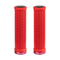 FUNN Holeshot Lock-On Grips in Red, textured rubber MTB handlebar grips with alloy lock ring
