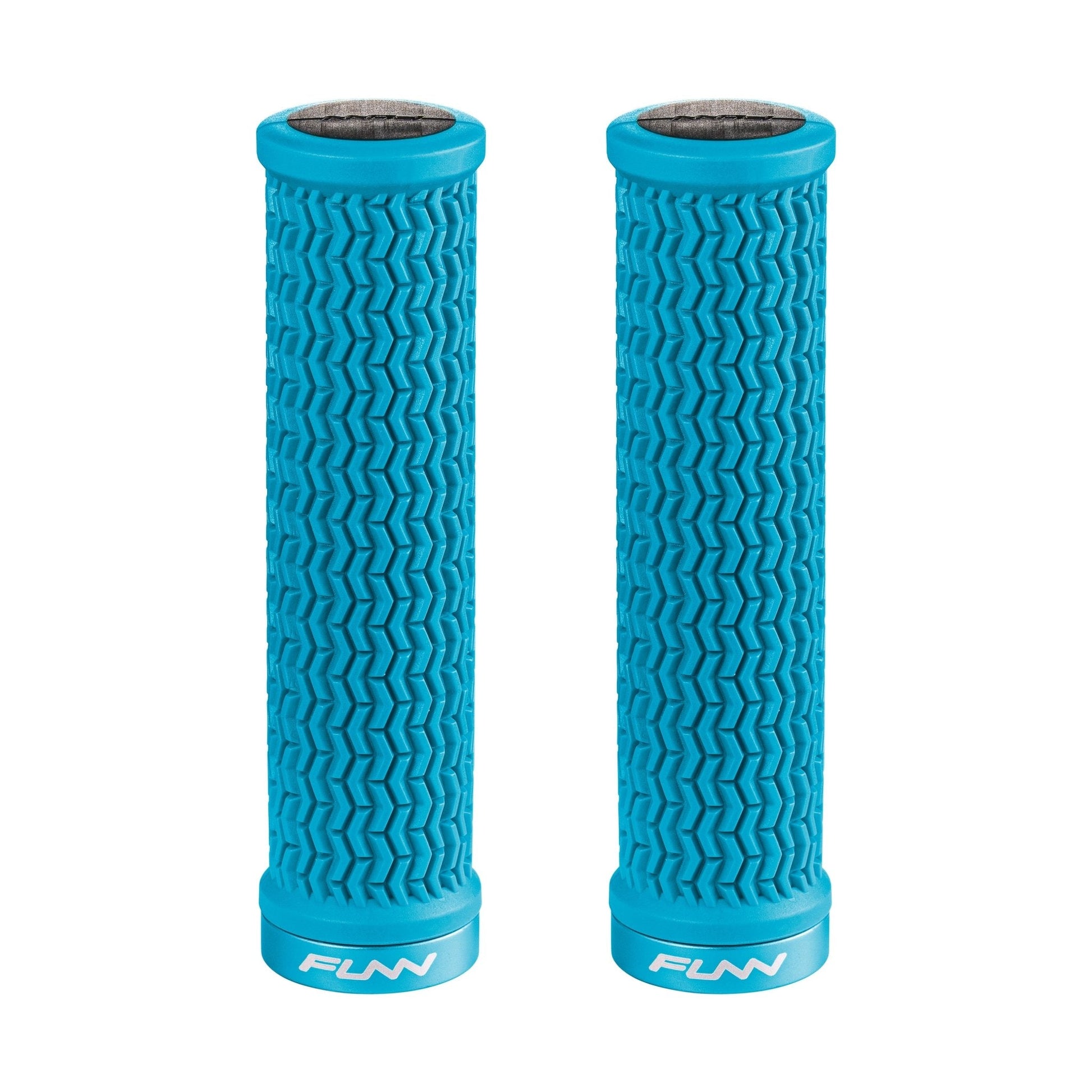 Funn mountain bike components - Holeshot Lock - On Grips Turquoise in a white background.