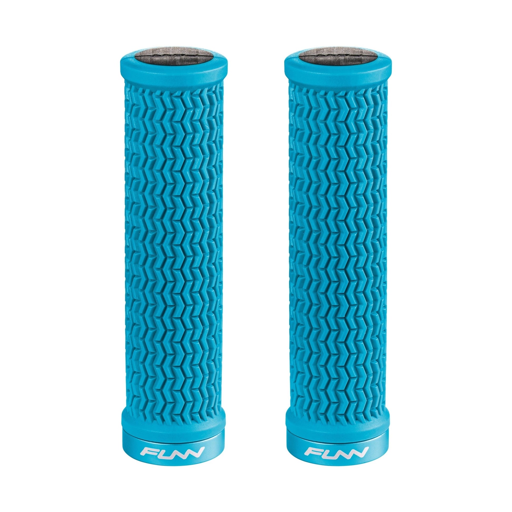 FUNN Holeshot Lock-On Grips in Turquoise, textured rubber MTB handlebar grips with alloy lock ring