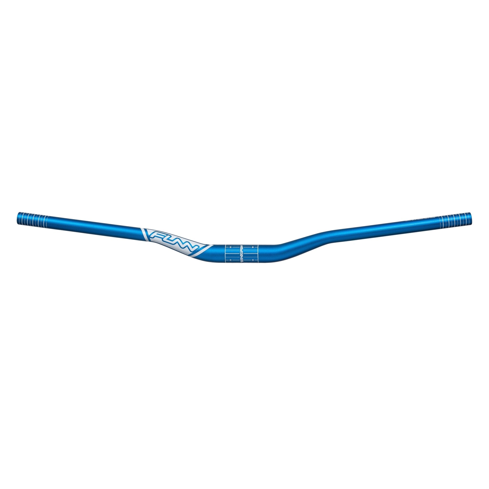 Blue FUNN Kingpin Riser Handlebar, 31.8mm clamp, 30mm rise alloy bar with sweep for mountain bike control