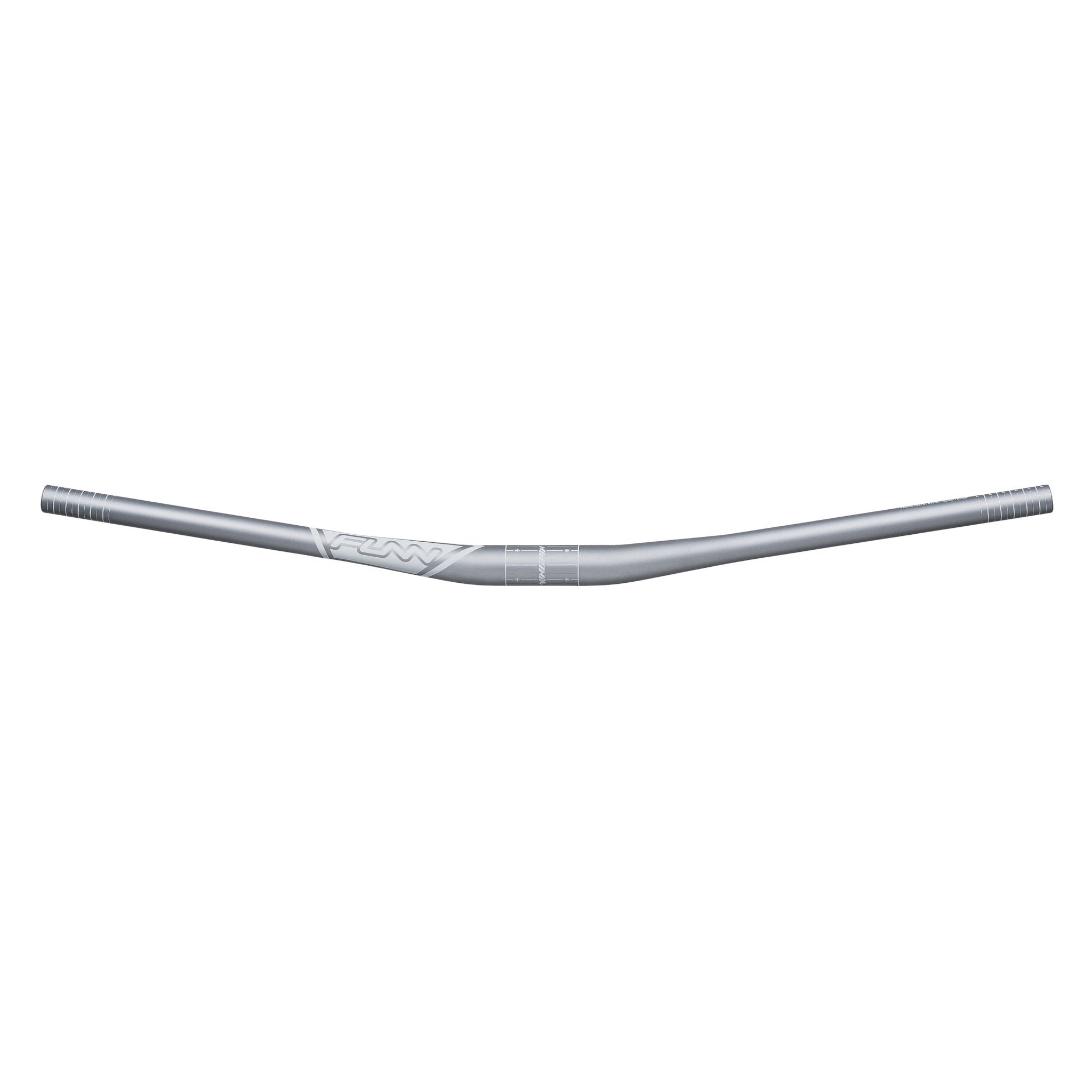 Silver FUNN Kingpin Riser Handlebar, 31.8mm clamp, 15mm rise alloy bar with slight sweep for mountain bike control