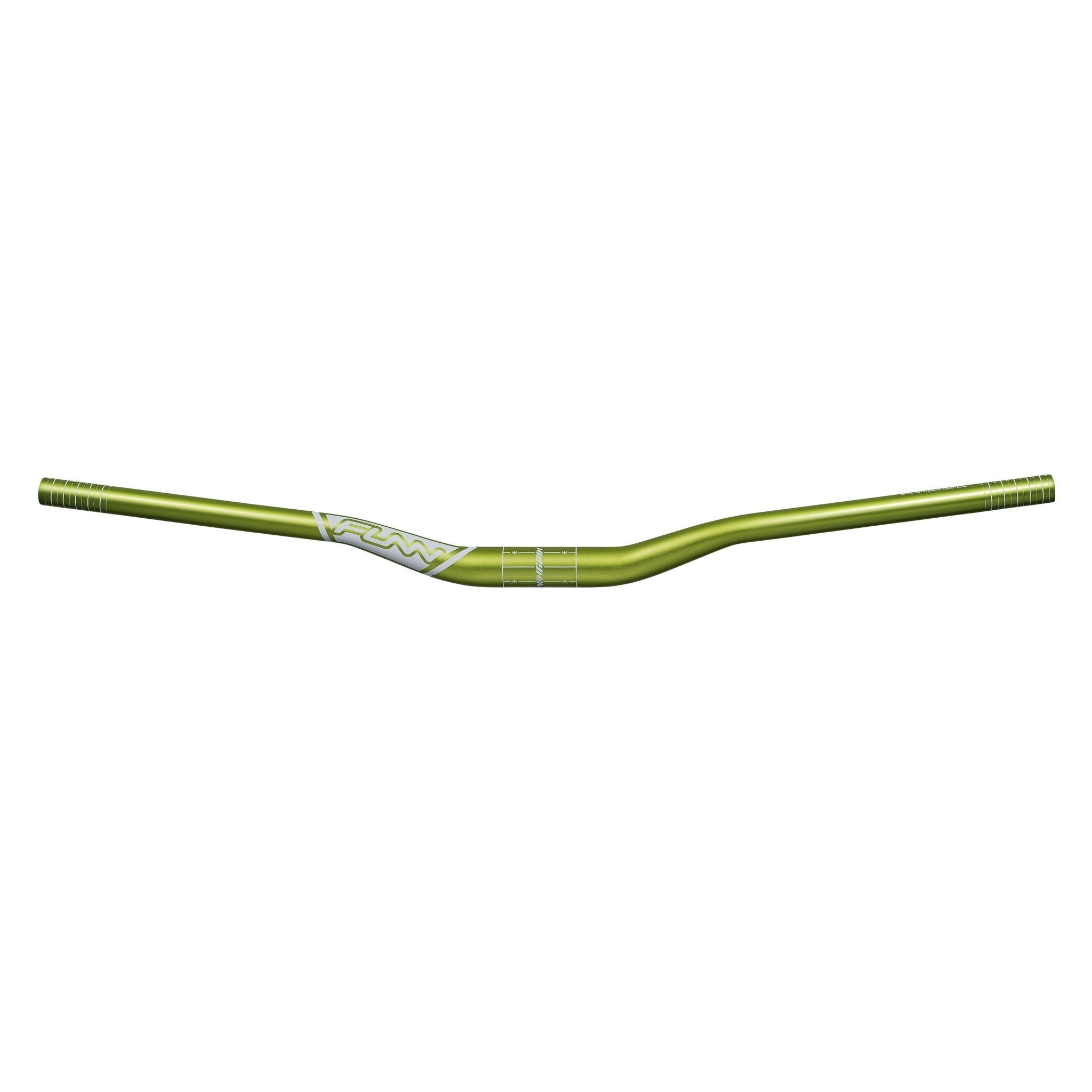 FUNN Kingpin Riser Handlebar, green alloy 31.8mm clamp with 30mm rise, wide swept MTB bar for control and stability