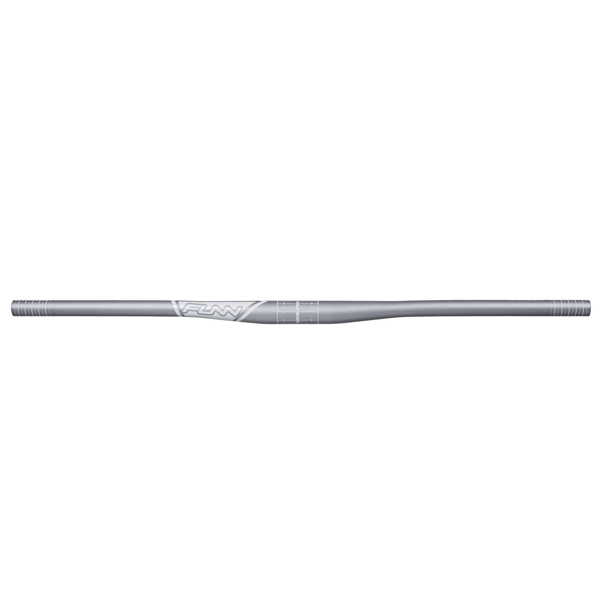 FUNN Kingpin Riser Handlebar, silver alloy 31.8mm clamp, 7mm rise, lightweight flat MTB bar with etched alignment marks
