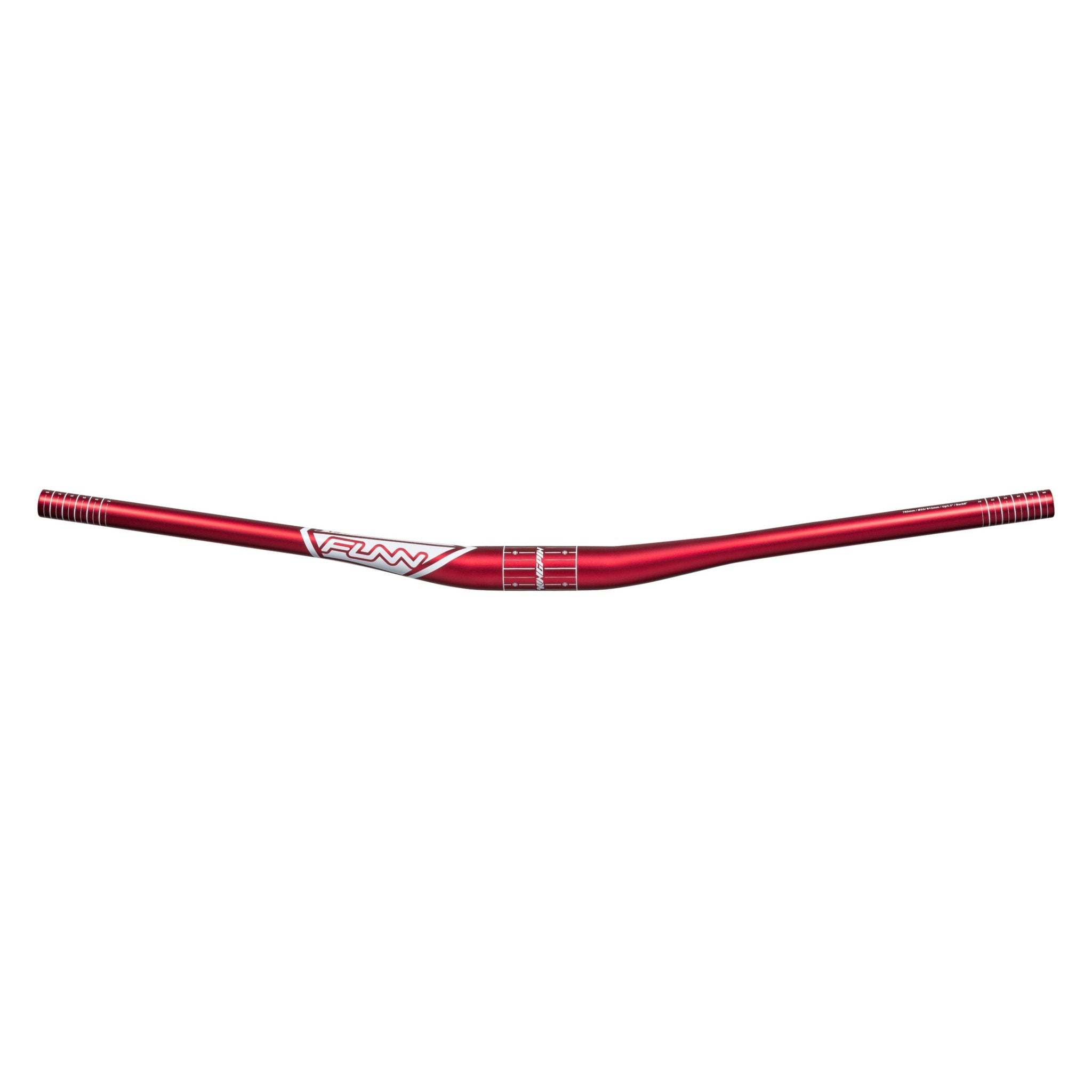 Red aluminum FUNN Kingpin Riser Handlebar, 35mm clamp with 15mm rise, lightweight MTB bar with slight sweep for control