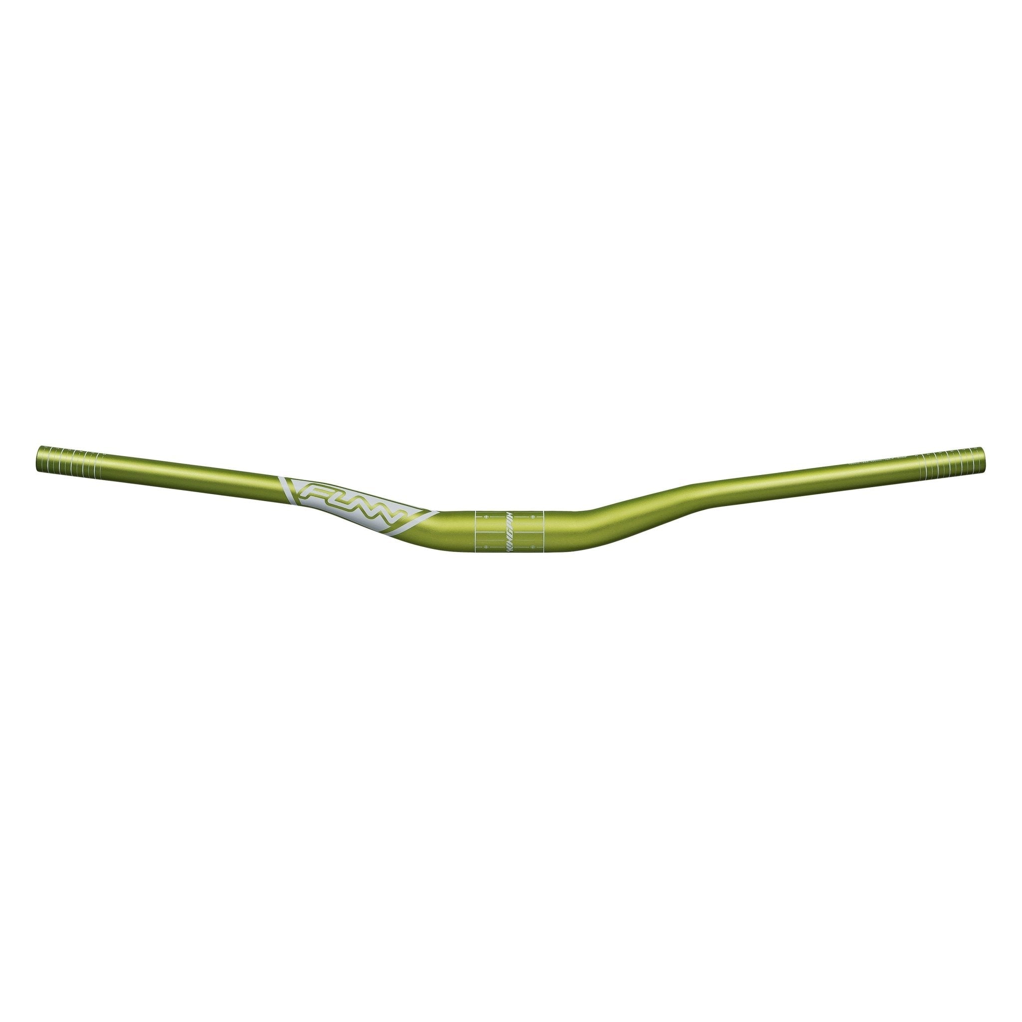 FUNN Kingpin Riser Handlebar 35mm clamp, 30mm rise, green alloy MTB bar with slight sweep for trail and enduro control