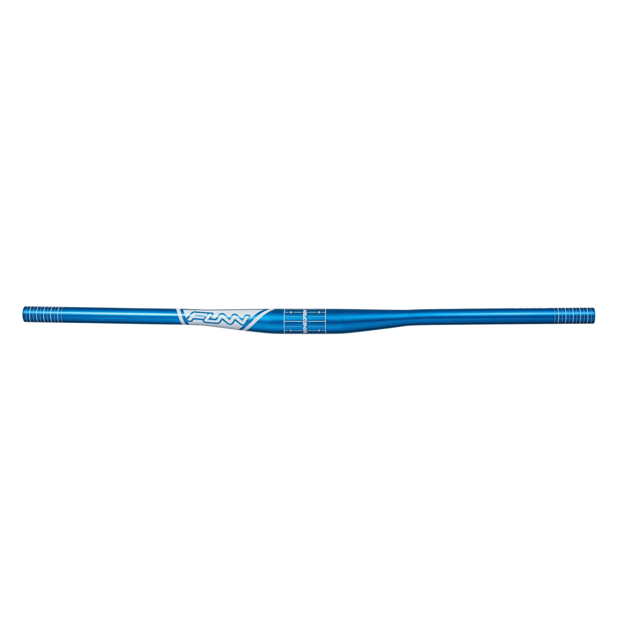 FUNN Kingpin Riser Handlebar, blue alloy MTB bar with 35mm clamp and 7mm rise, lightweight flat profile for control