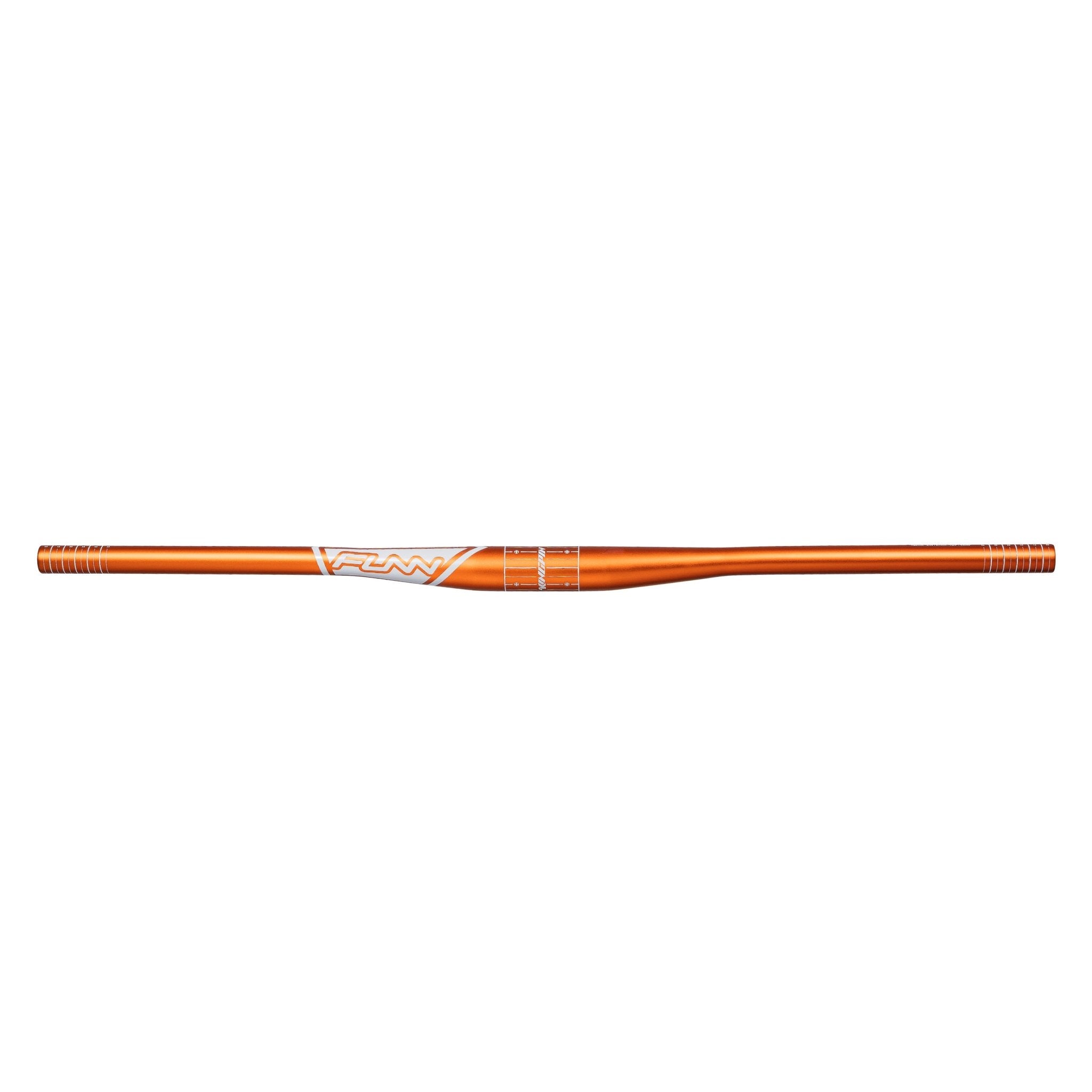 FUNN Kingpin Riser Handlebar 35mm clamp, 7mm rise, orange alloy MTB bar with subtle sweep and white logos