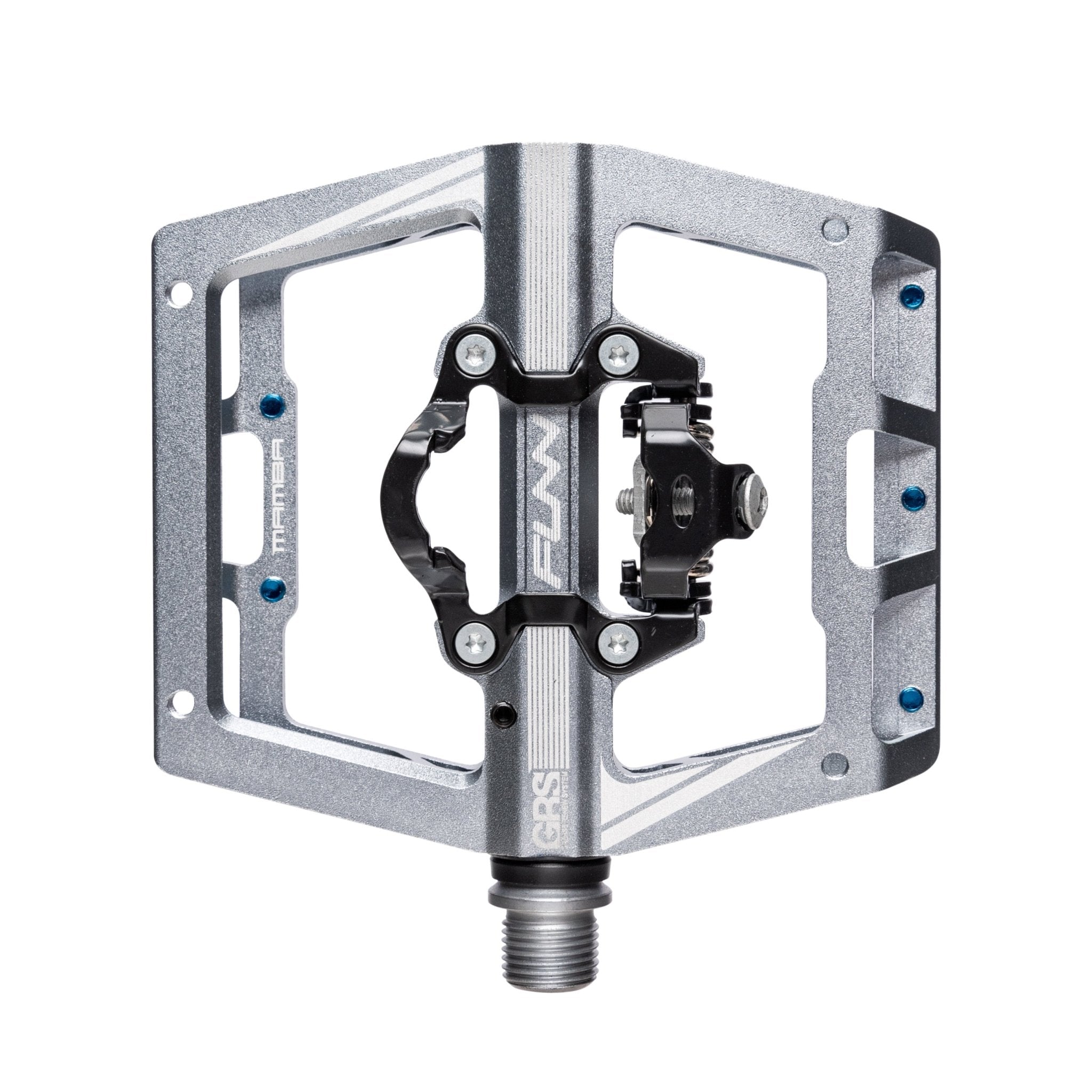 FUNN Mamba Clip-In Pedals, silver alloy platform with black clip single side for MTB riders, durable flat and clip combo