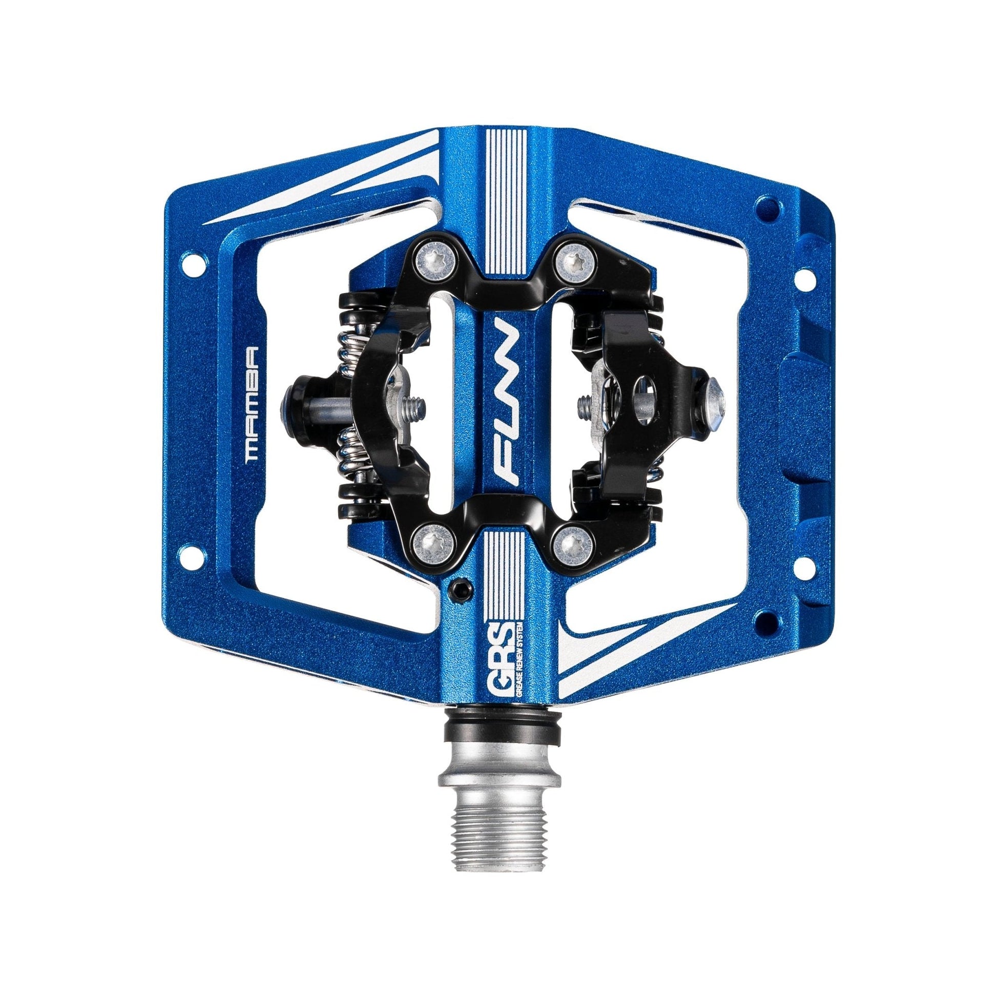 Funn mountain bike components - Mamba S Clipless Pedals Blue Clip Double side in a white background.