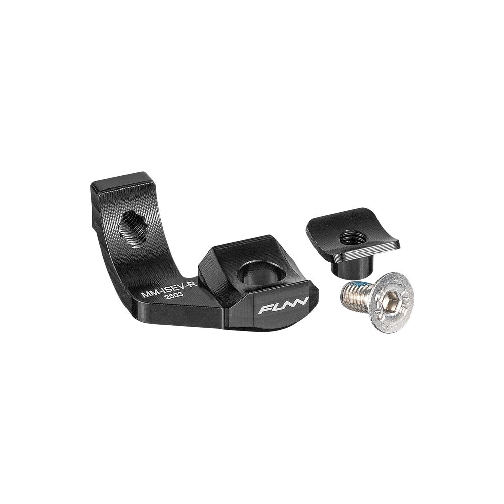Black alloy Funn MTB Mediator Brake-Shifter Adapter, MatchMaker brake to I-SPEC EV right shifter mount with clamp and bolt