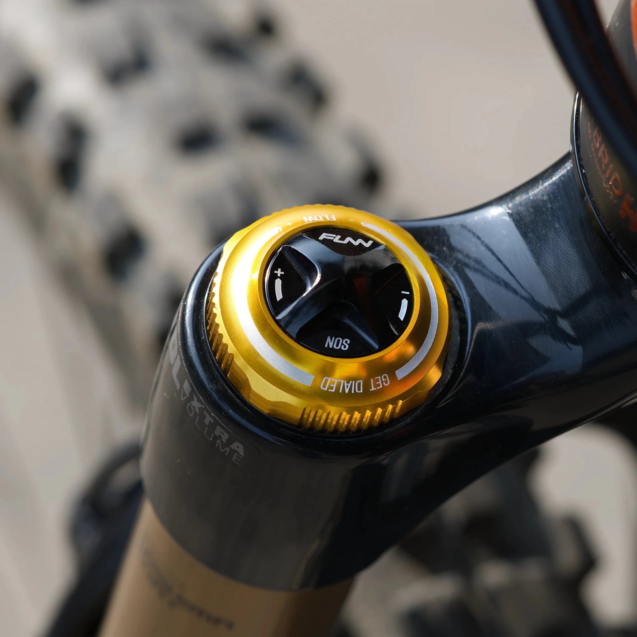 Funn mountain bike components - NOS Air Fork Valve Cap F - Type in a white background.