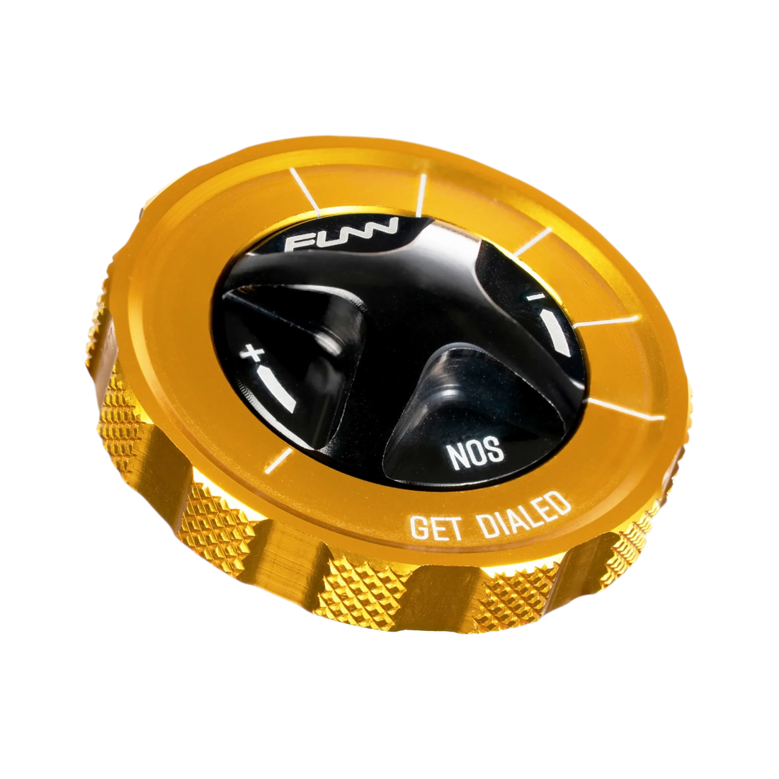 Funn mountain bike components - NOS Air Fork Valve Cap RS - Type in a white background.