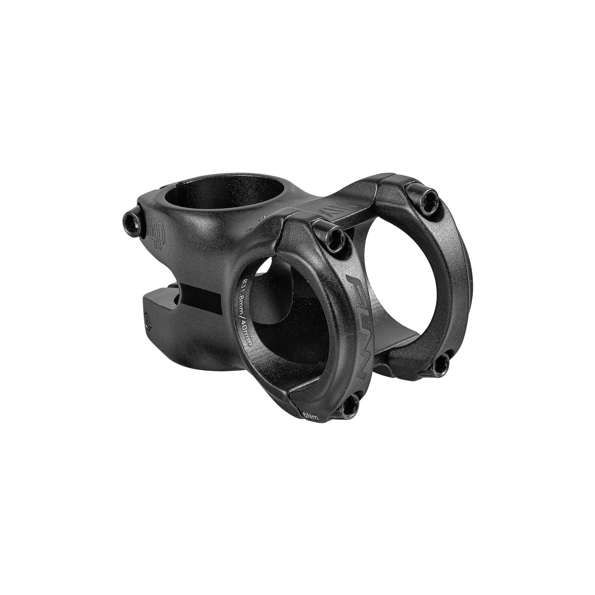 Black FUNN Nixie Stem, short 3D forged alloy mountain bike handlebar stem with four-bolt clamp and sleek low-profile design