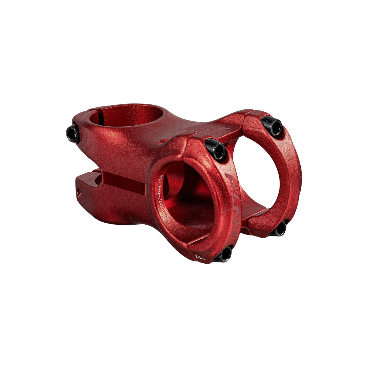 Red FUNN Nixie Stem, short alloy mountain bike handlebar stem with four-bolt clamp and sleek, durable finish