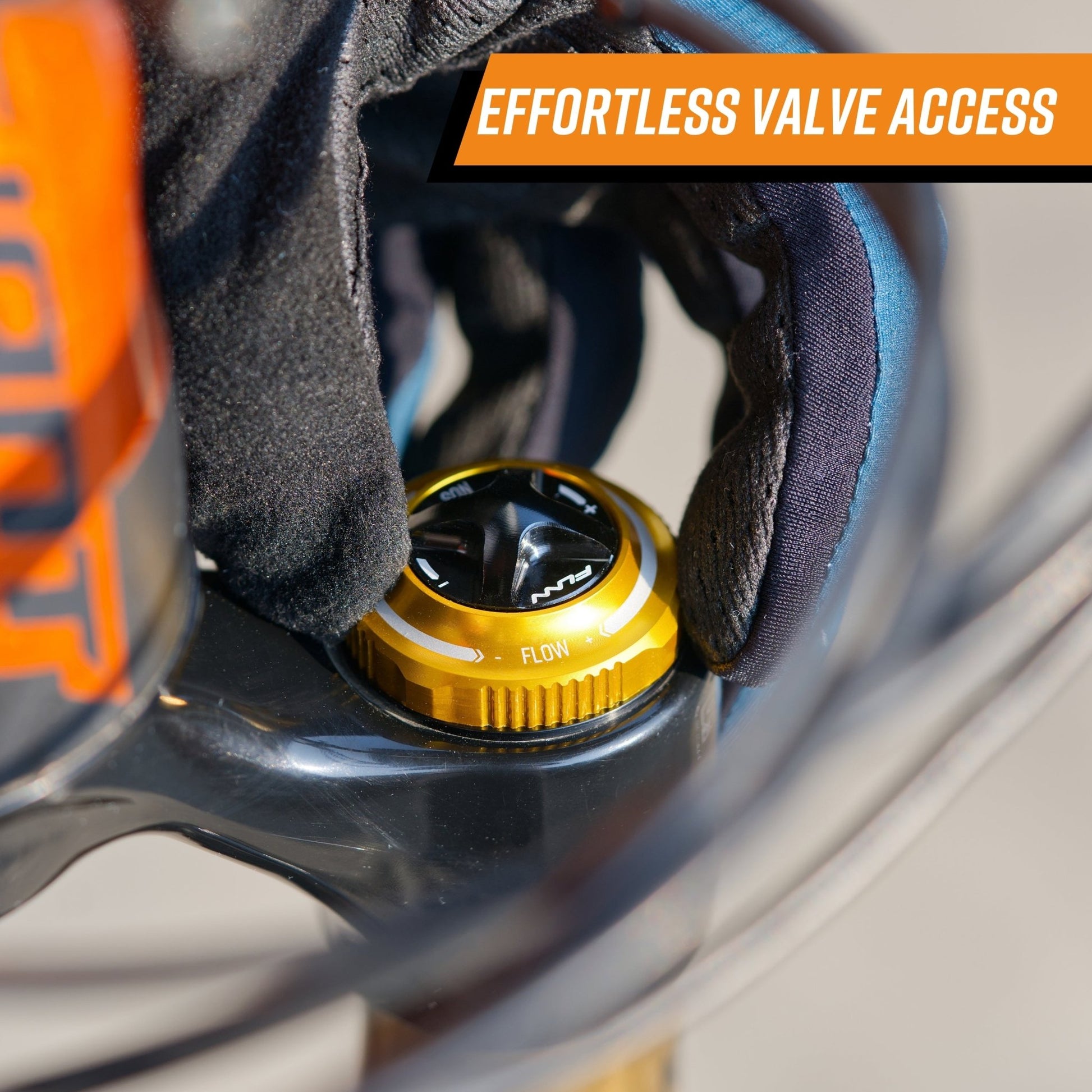 Funn mountain bike components - NOS Air Fork Valve Cap F-Type Gold in a white background.