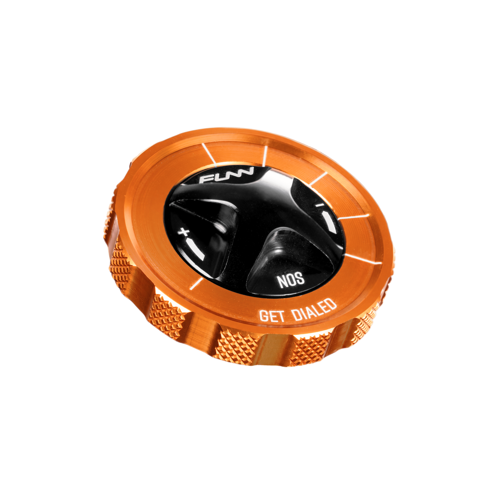 Funn mountain bike components - NOS Air Fork Valve Cap RS-Type Orange in a white background.