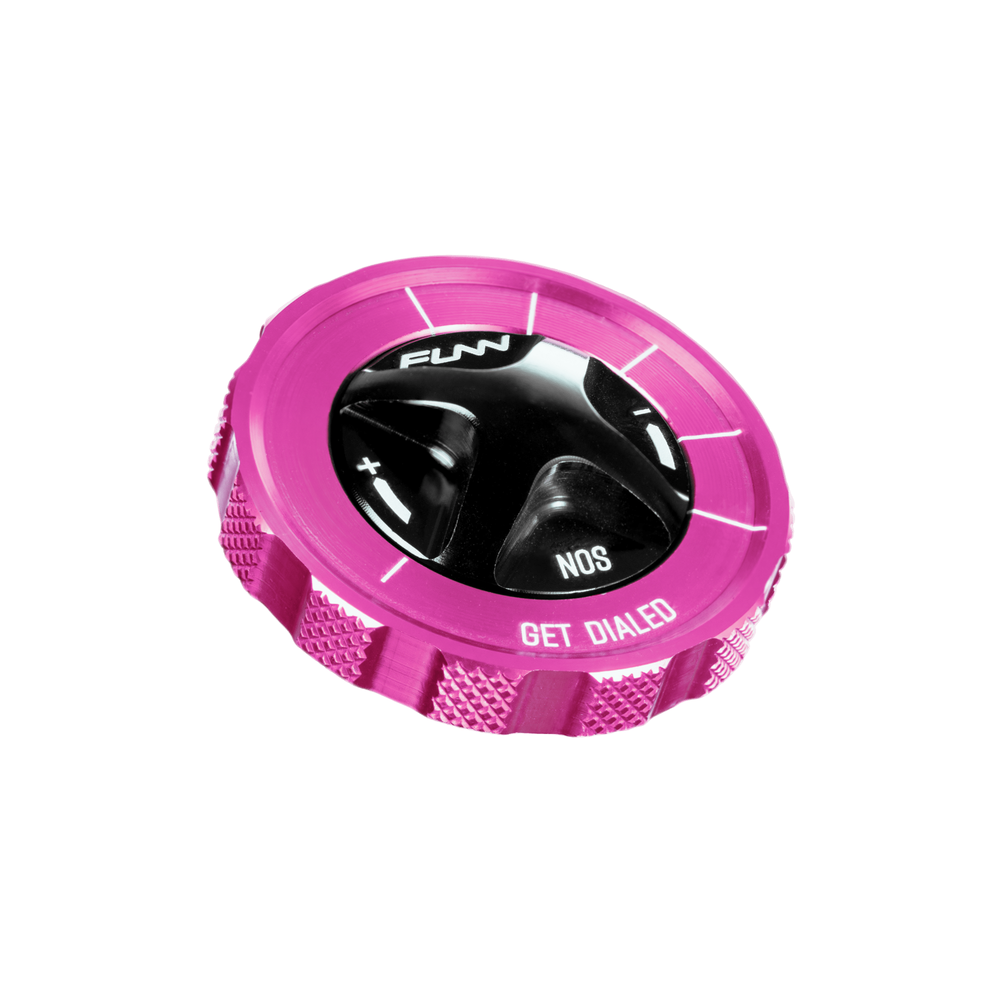Funn mountain bike components - NOS Air Fork Valve Cap RS-Type Pink in a white background.