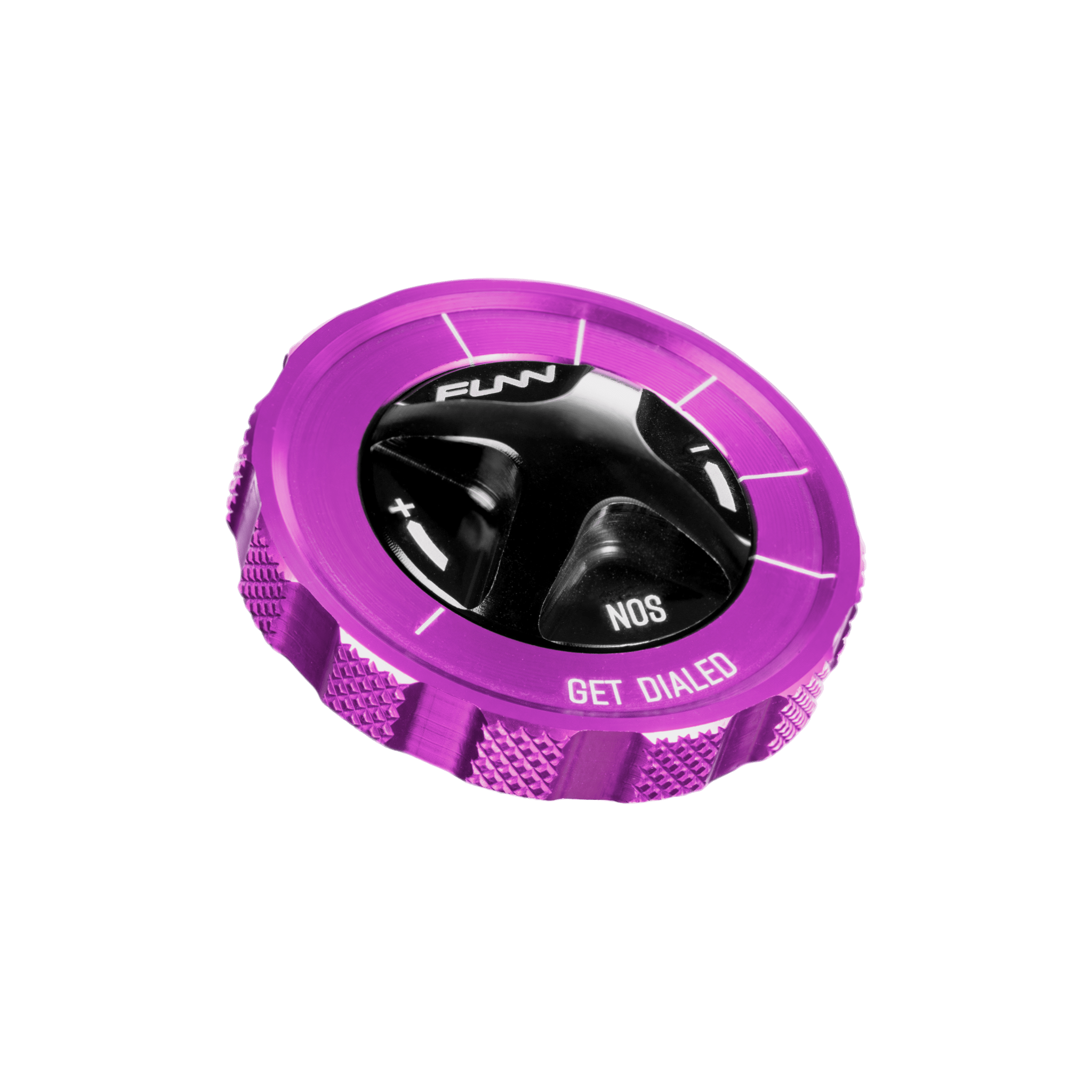 Funn mountain bike components - NOS Air Fork Valve Cap RS-Type Purple in a white background.