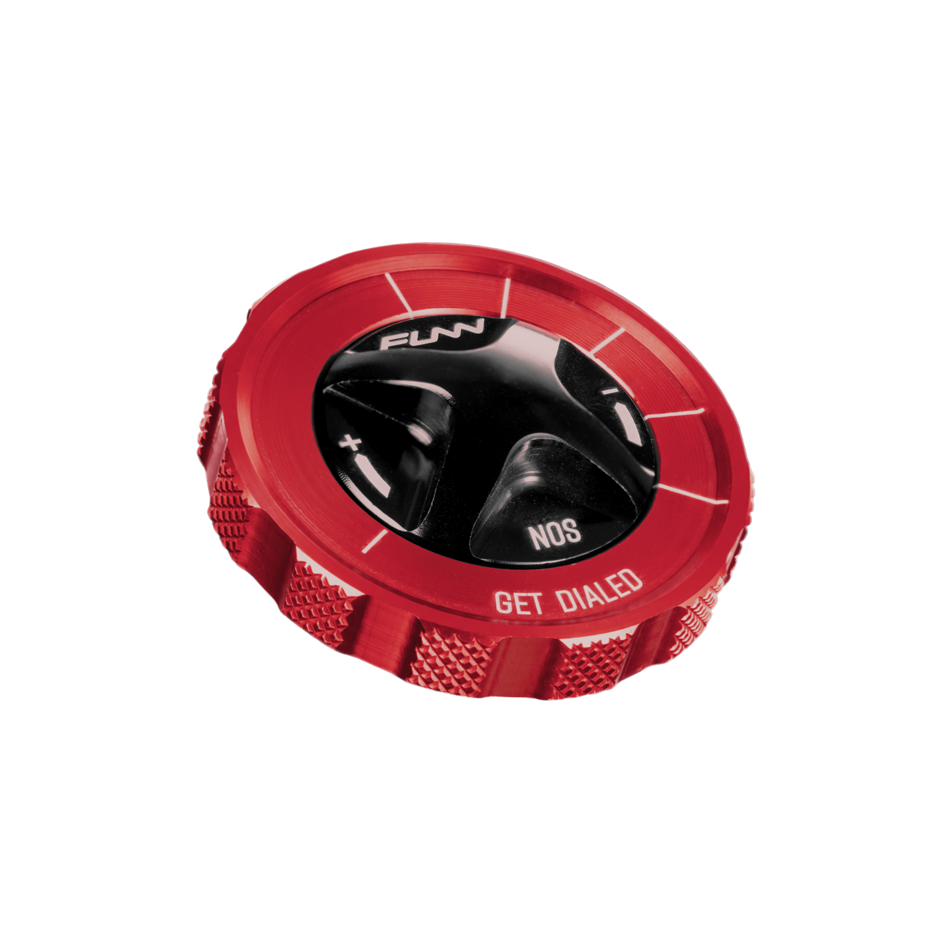 Funn mountain bike components - NOS Air Fork Valve Cap RS-Type Red in a white background.