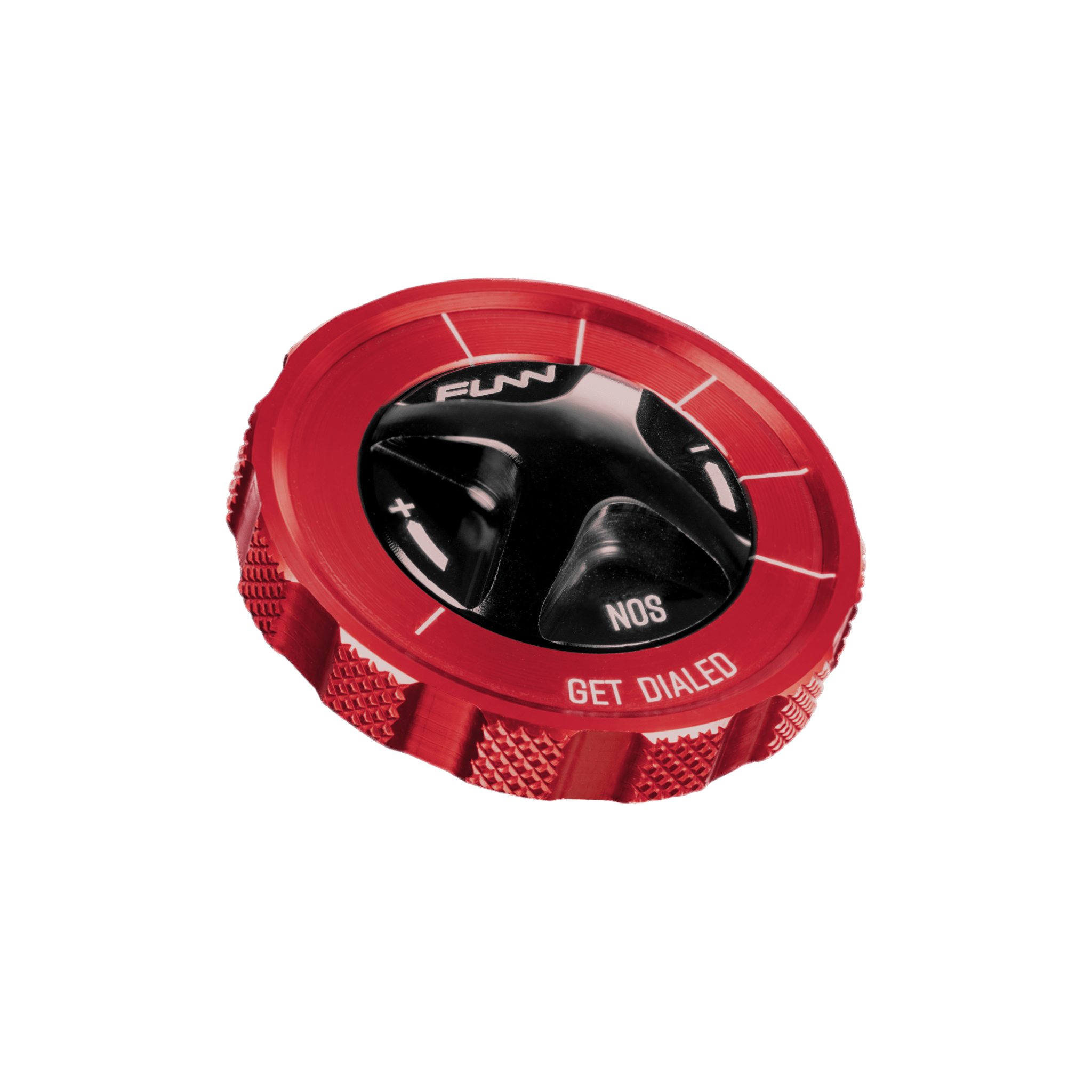 Funn mountain bike components - NOS Air Fork Valve Cap RS-Type Red in a white background.