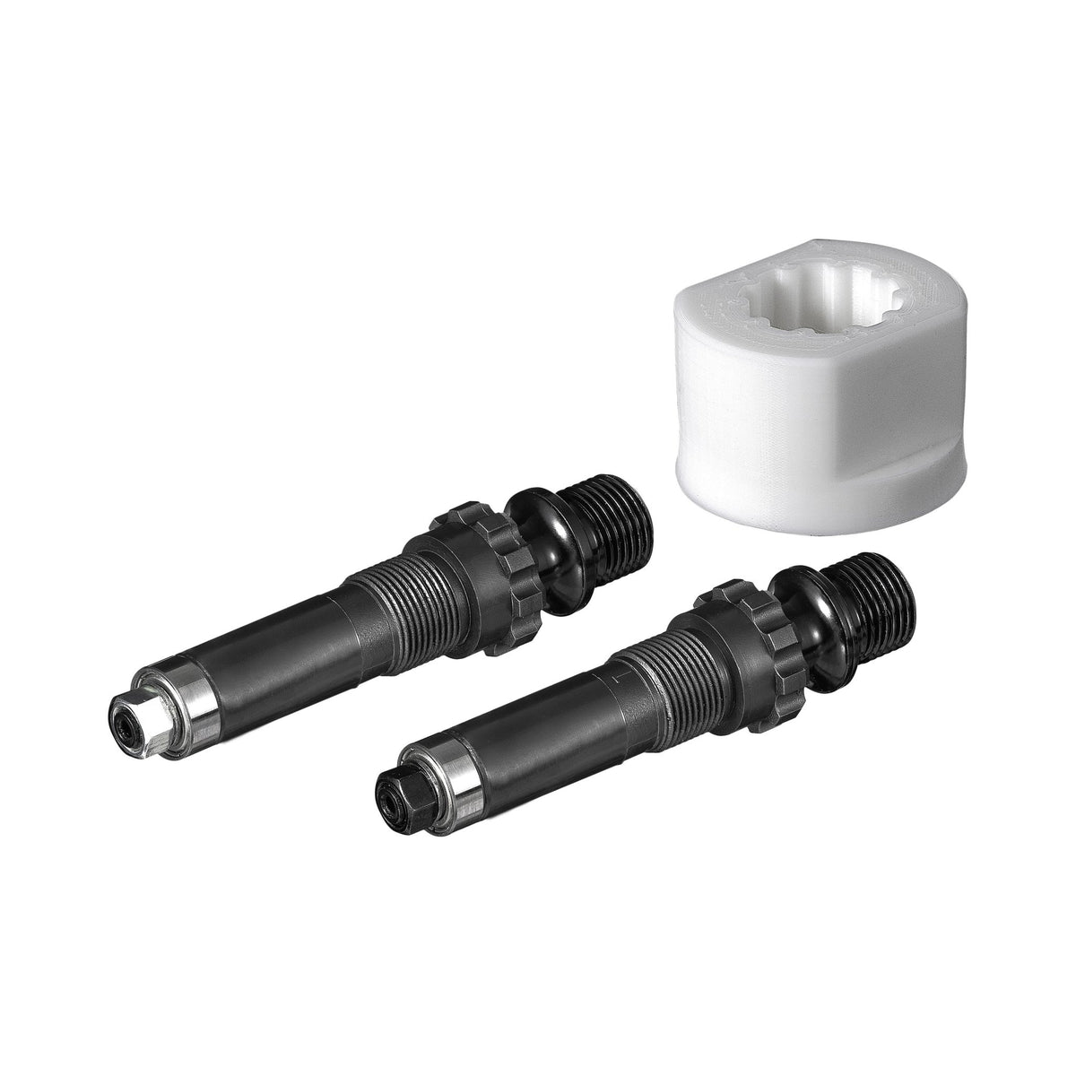 FUNN Clast pedal axle replacement kit with two black steel axles and white plastic tool on white background