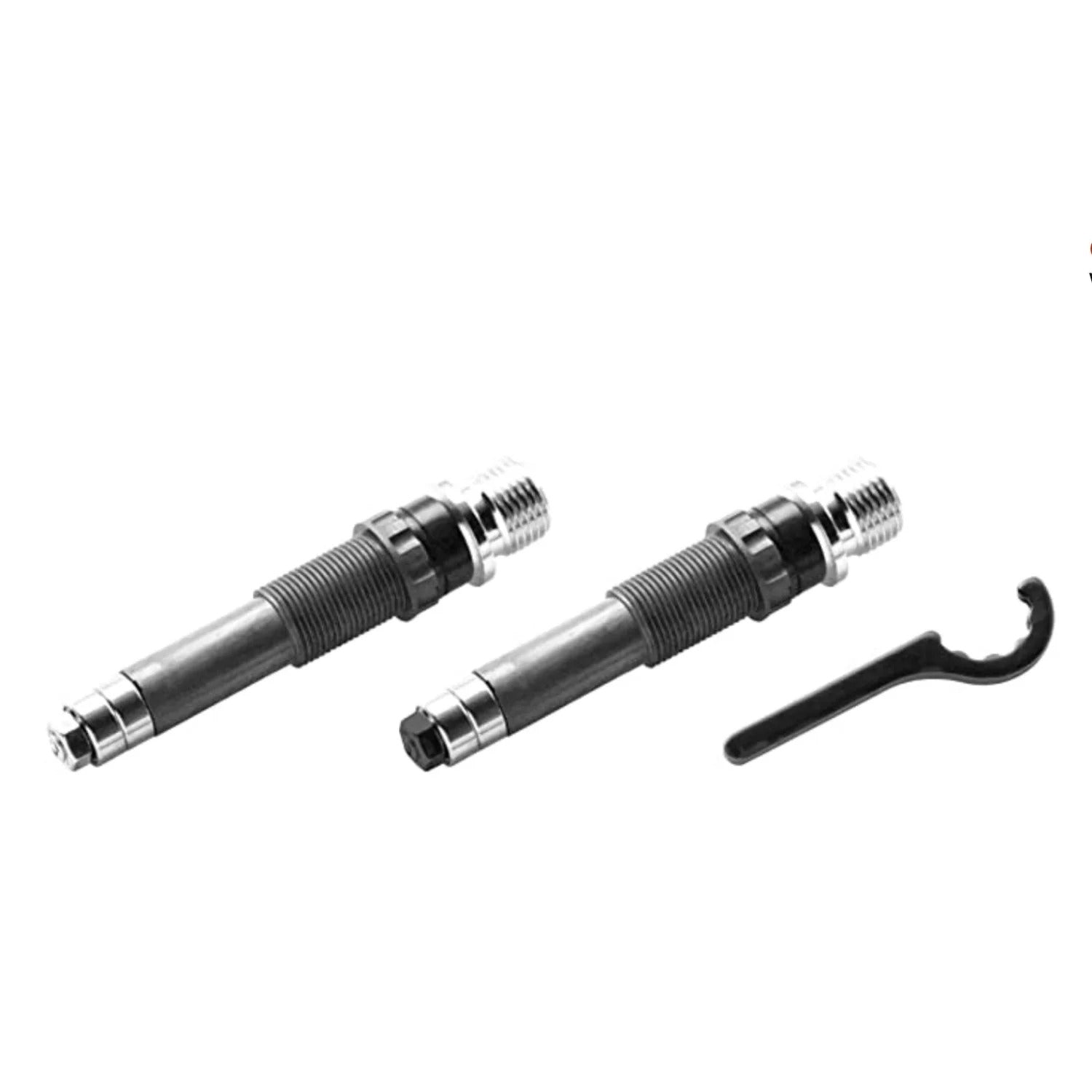FUNN Python Gen 1&2 pedal axle set in black steel with tool, durable replacement pedal spindles for MTB bikes