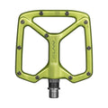 Funn mountain bike components - Python Flat Pedals Green in a white background.