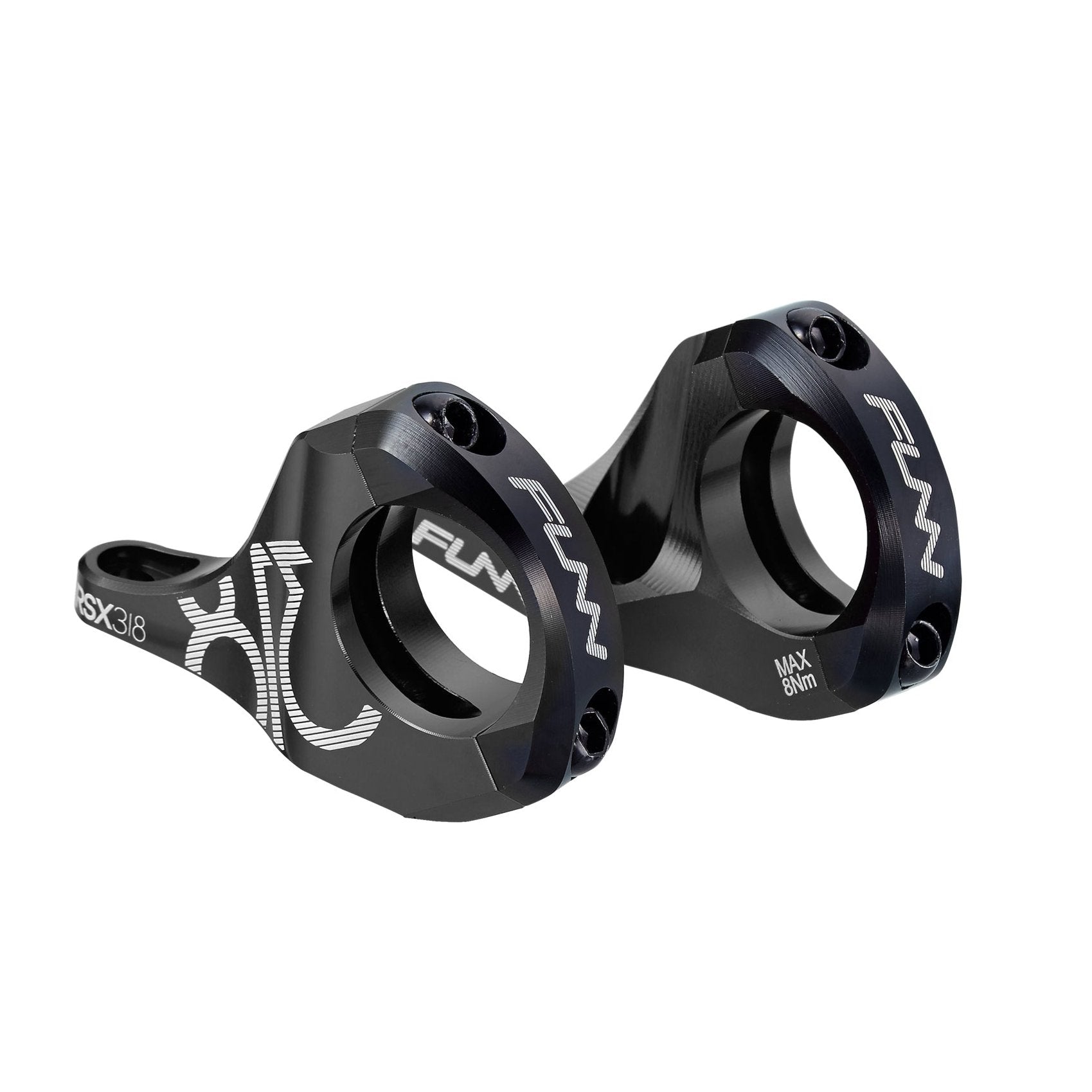 Funn mountain bike components - RSX Direct Mount Stem 31.8mm Black 30mm in a white background.