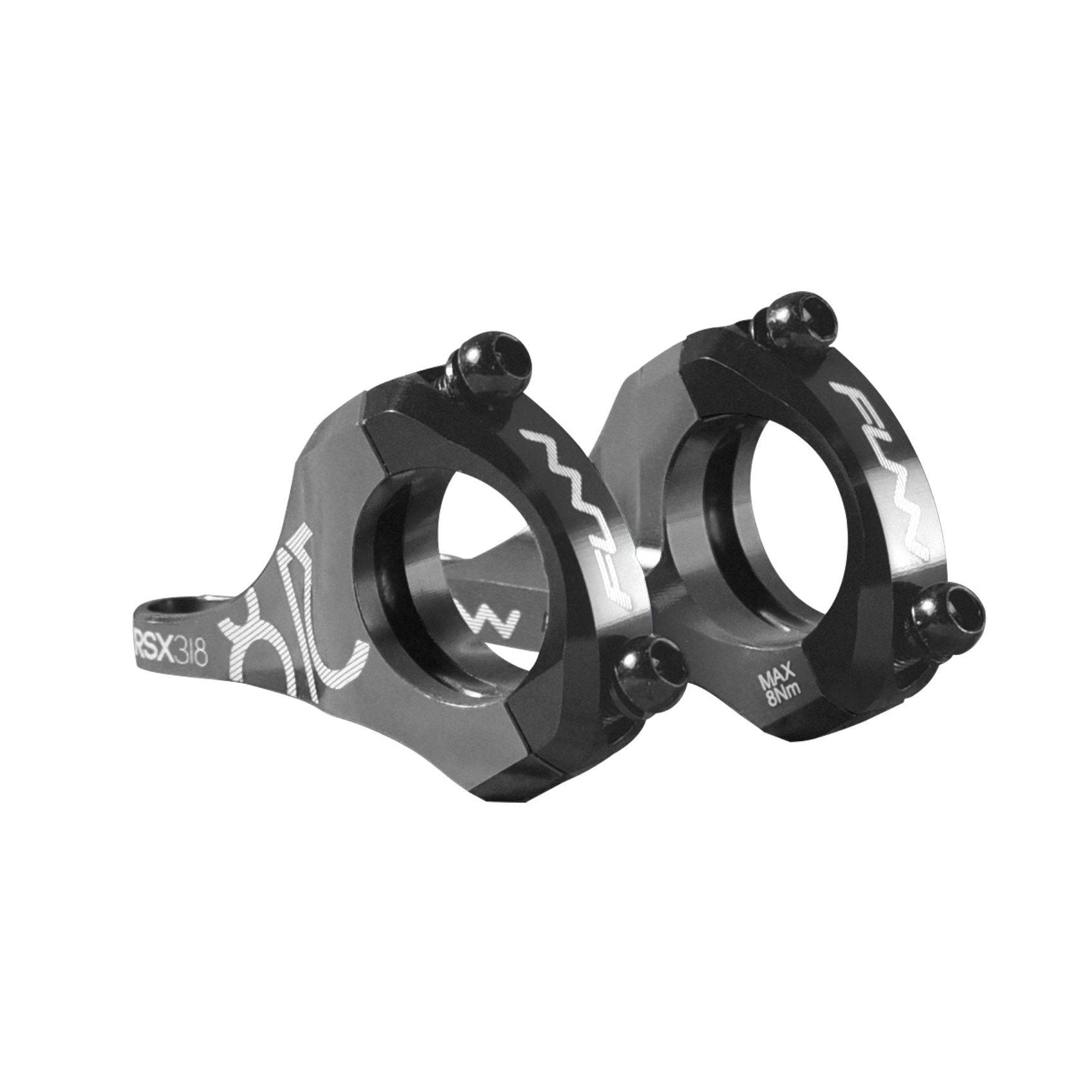 FUNN RSX Direct Mount Stem, 31.8mm clamp, 20mm rise in grey and black alloy, dual clamp design for MTB handlebars