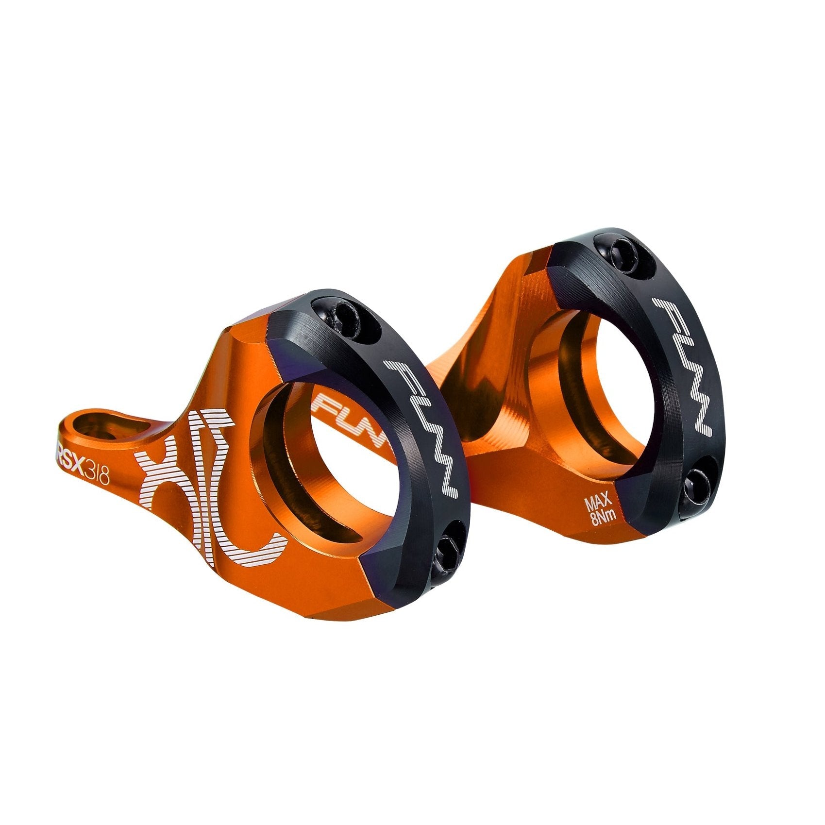 Funn mountain bike components - RSX Direct Mount Stem 31.8mm Orange 30mm in a white background.