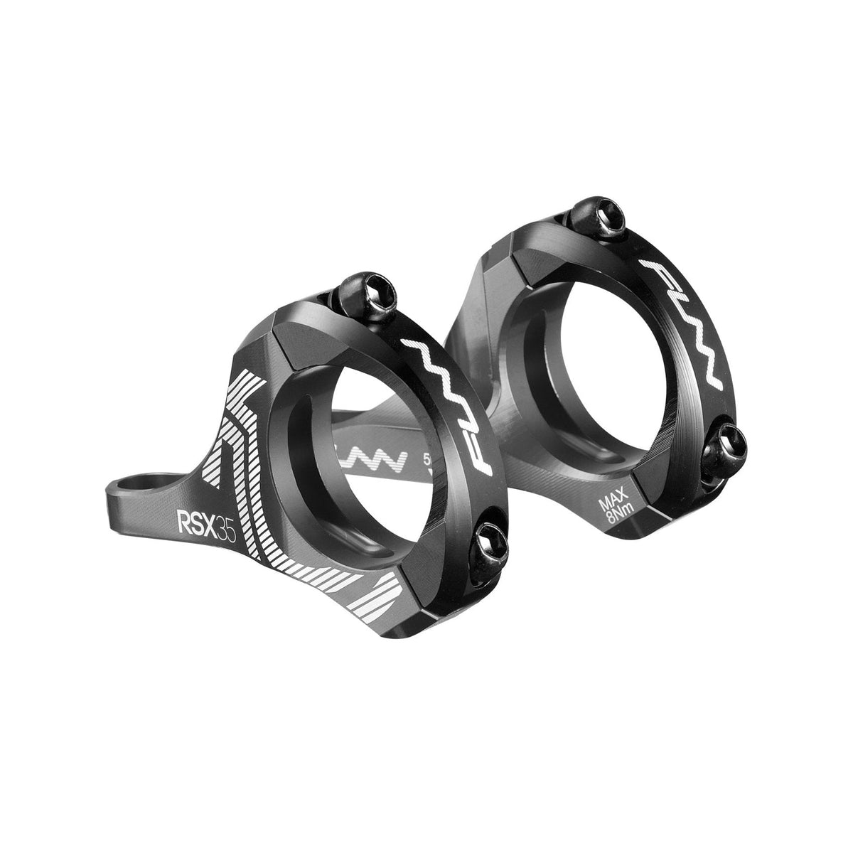FUNN RSX Direct Mount Stem in grey and black, 35mm clamp, 20mm rise, CNC alloy dual-clamp mount for downhill bike handlebars