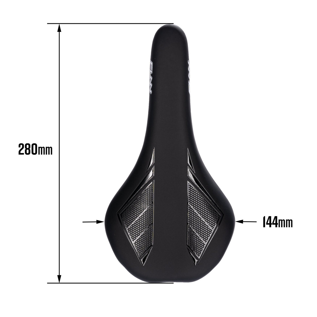Black FUNN Skinny Saddle, slim 280x144mm bike seat with textured panels for grip and lightweight performance