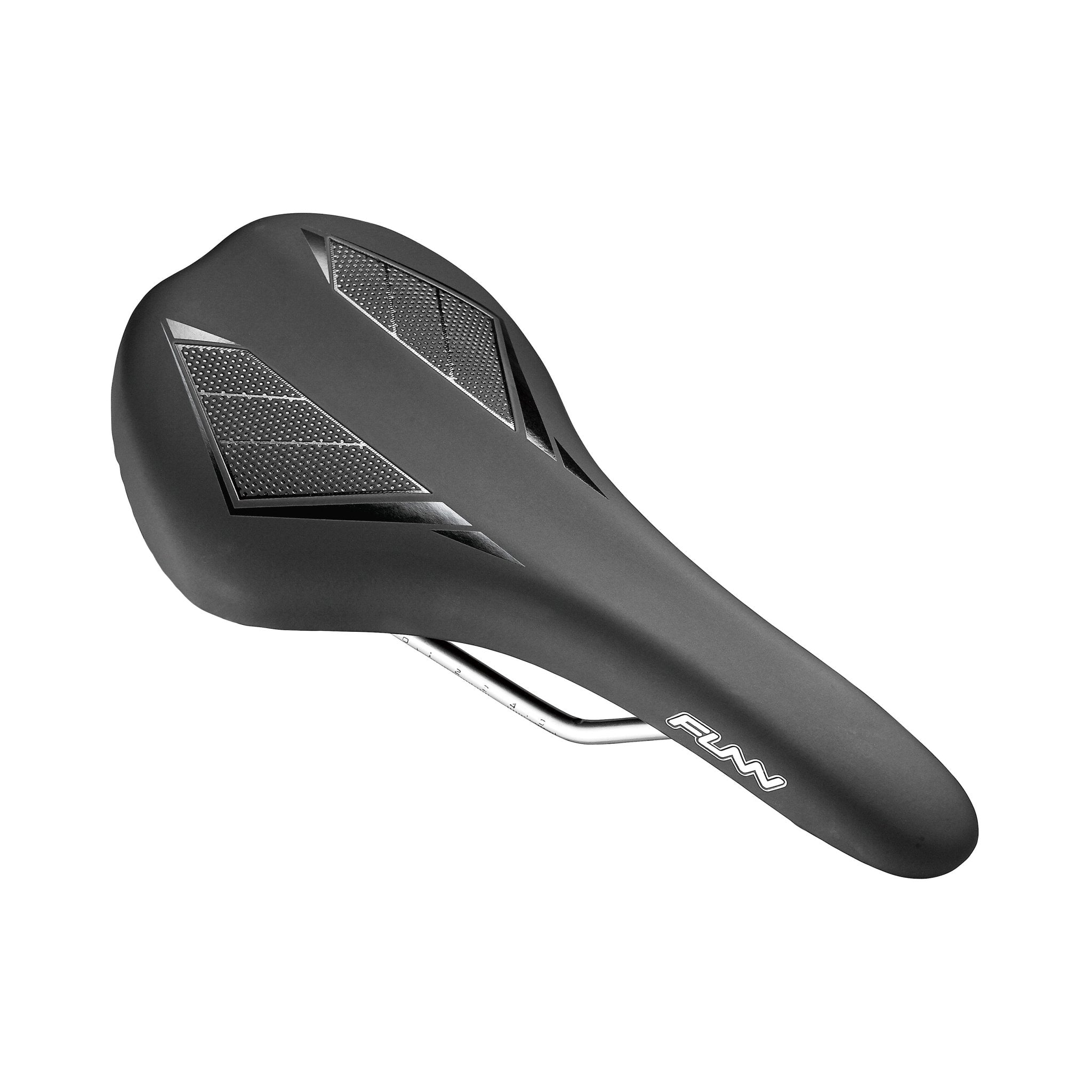 Black FUNN Skinny Saddle bike seat with slim ergonomic shape, textured grip panels and CrMo rails for lightweight riding comfort