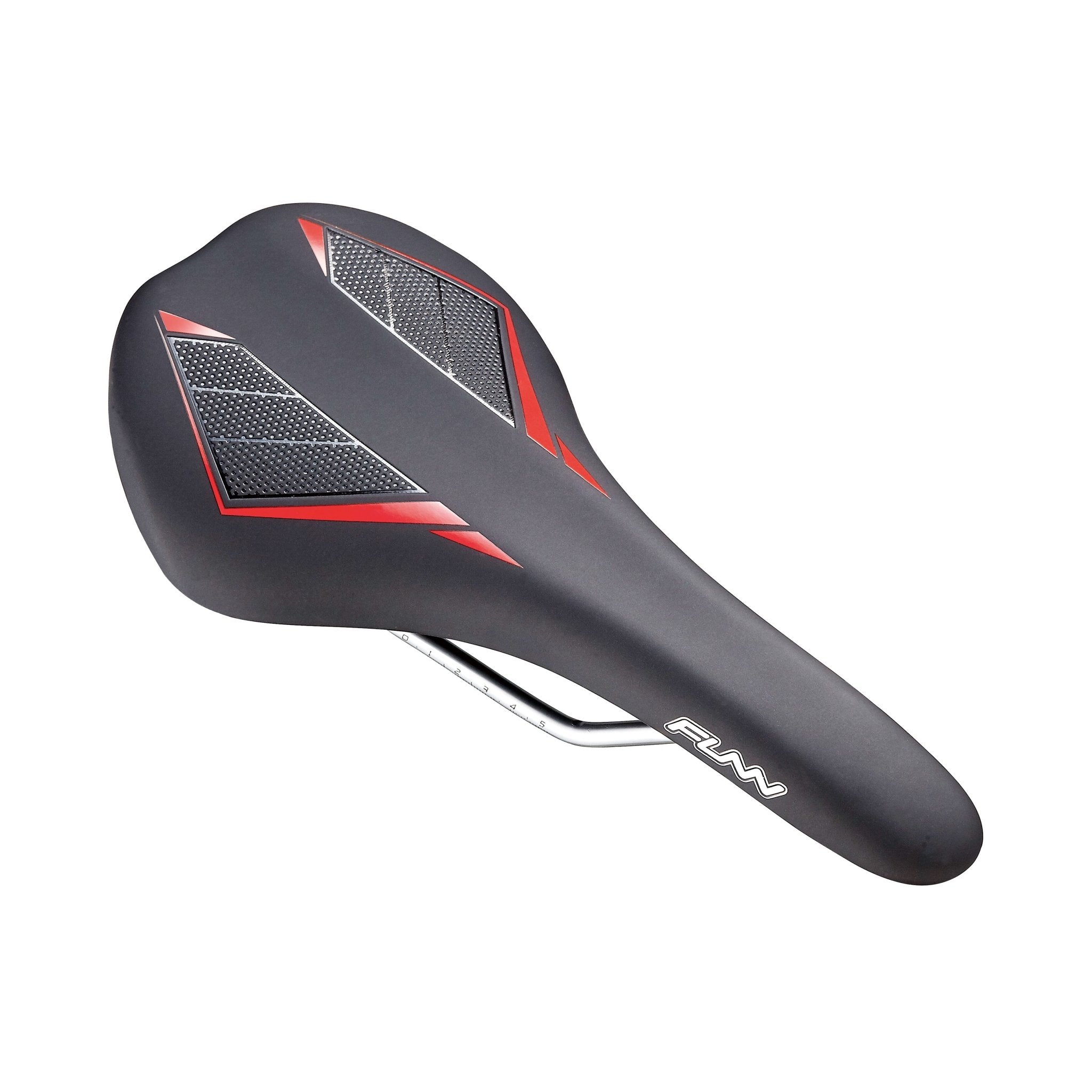 FUNN Skinny Saddle, slim black bike seat with red and textured panels, lightweight padded design for performance riding
