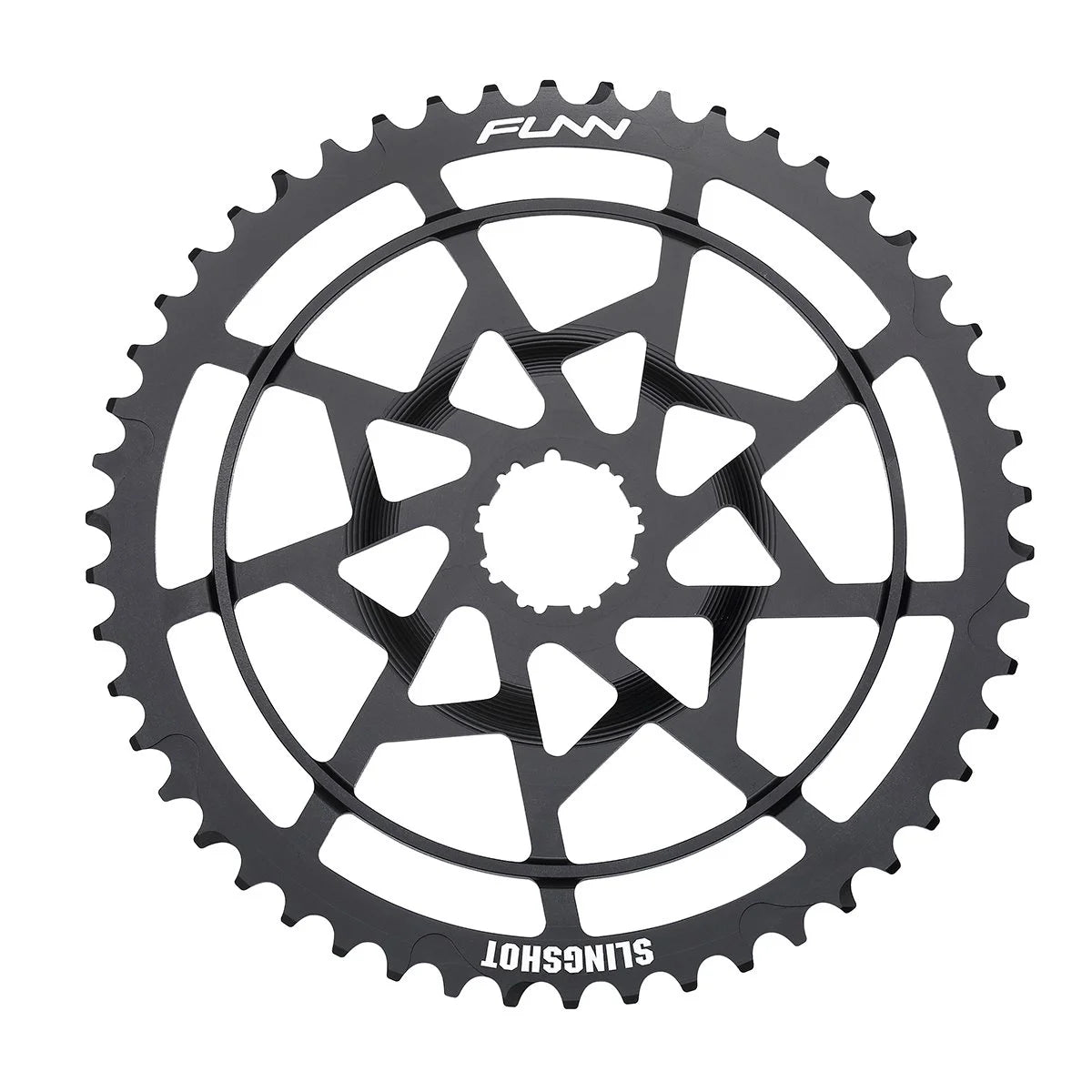 Black FUNN Slingshot Extension Cog, lightweight alloy bike gear with wide-tooth profile and central mounting spline
