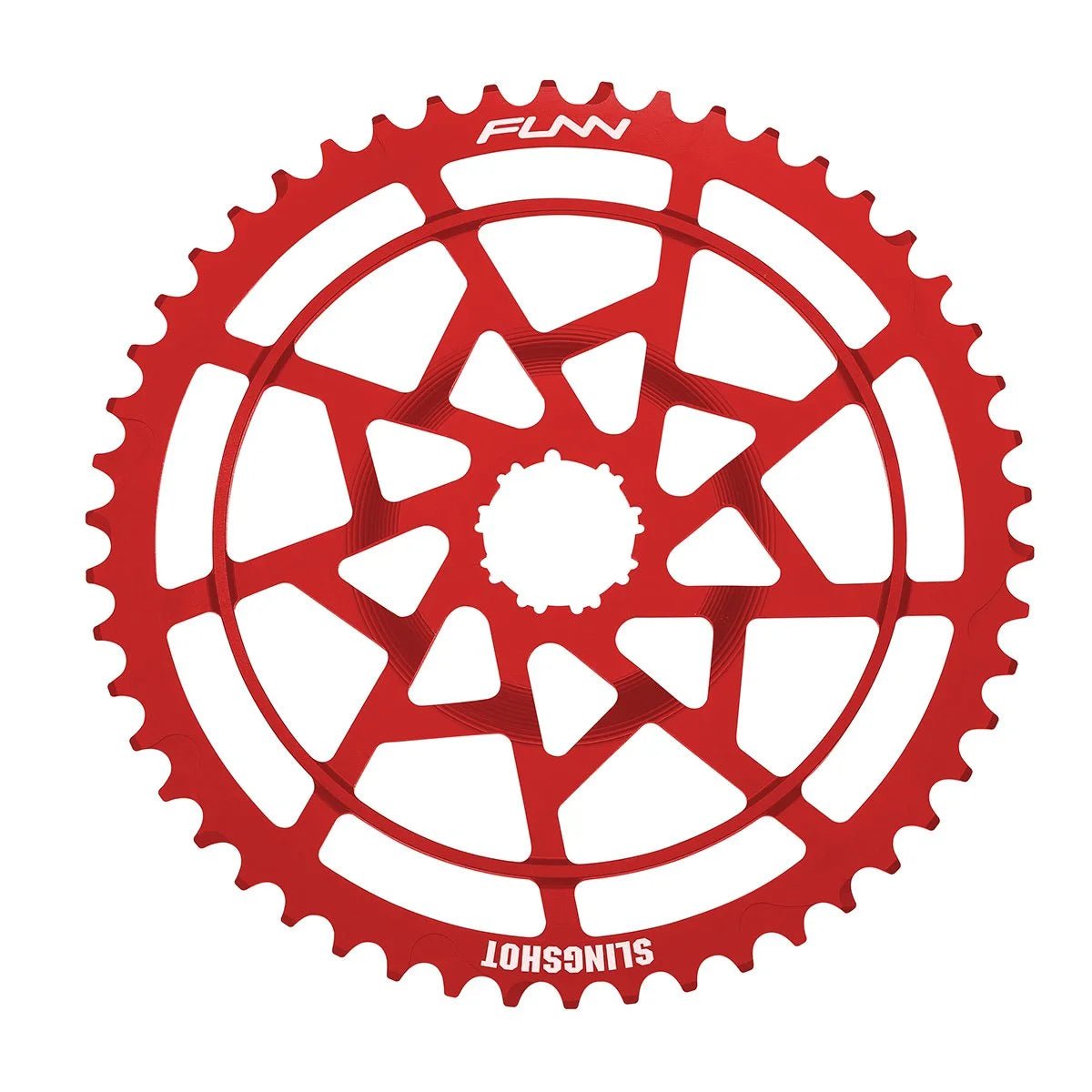 Funn mountain bike components - Slingshot Extension Cog Red in a white background.