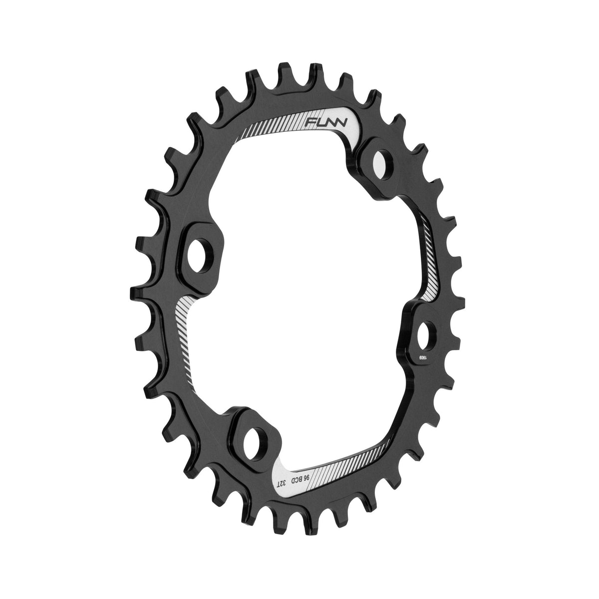 Black aluminum FUNN Solo 96 Narrow-Wide Chainring with alternating tooth profile and 4-bolt mounting for single-ring drivetrains