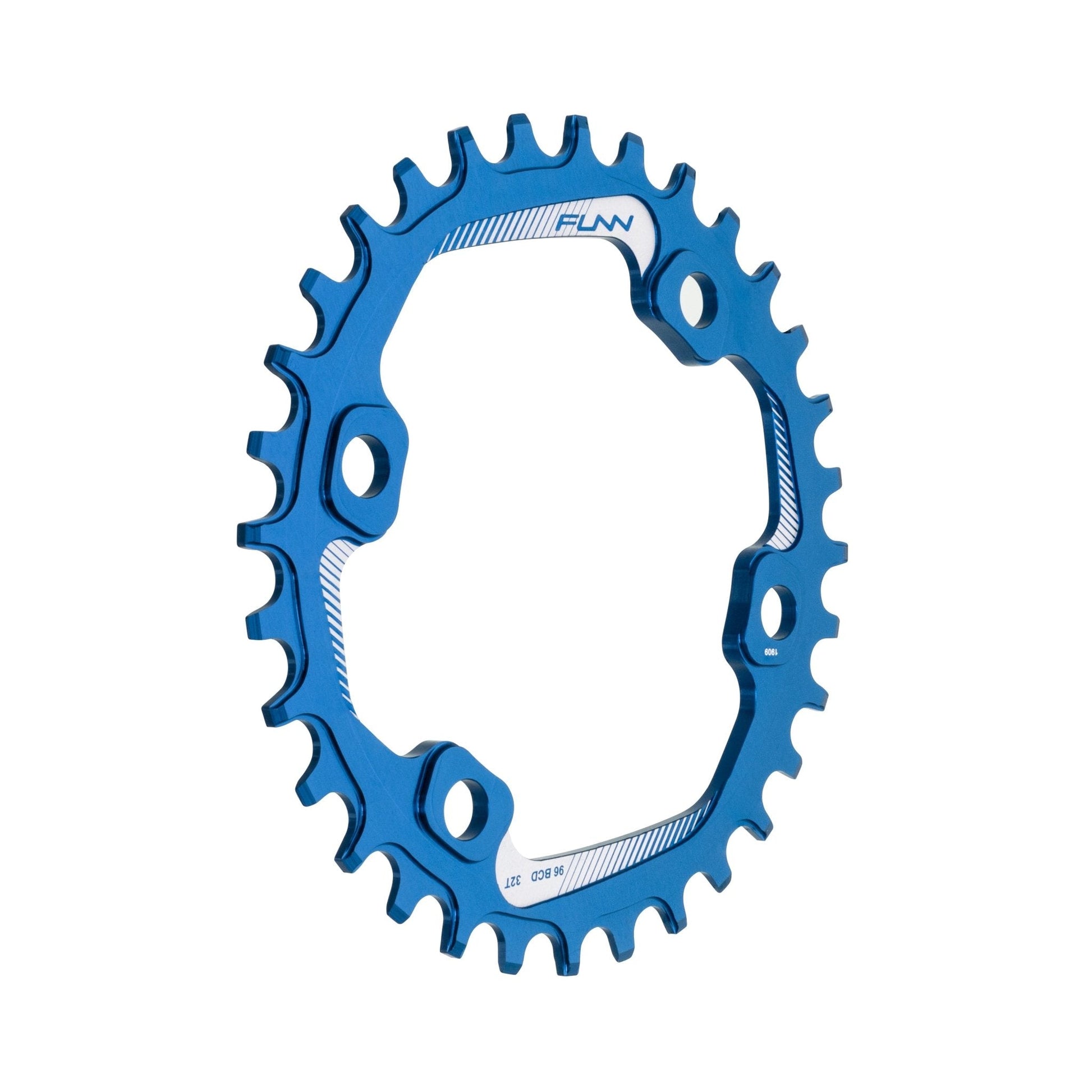 Funn mountain bike components - Solo 96 Narrow - Wide Chainring Blue 32T in a white background.