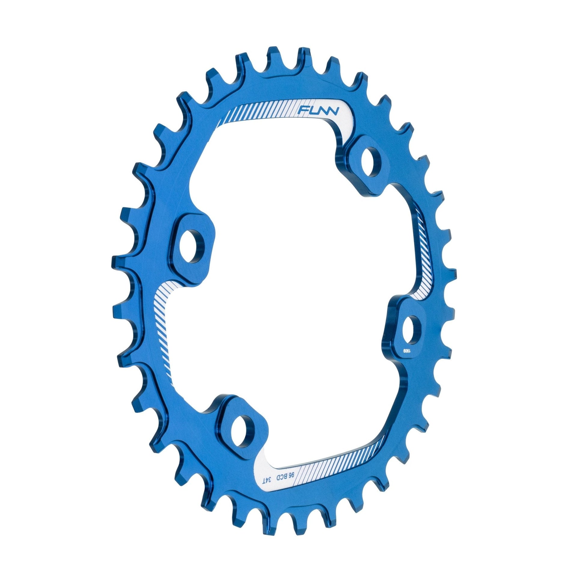 Funn mountain bike components - Solo 96 Narrow - Wide Chainring Blue 34T in a white background.